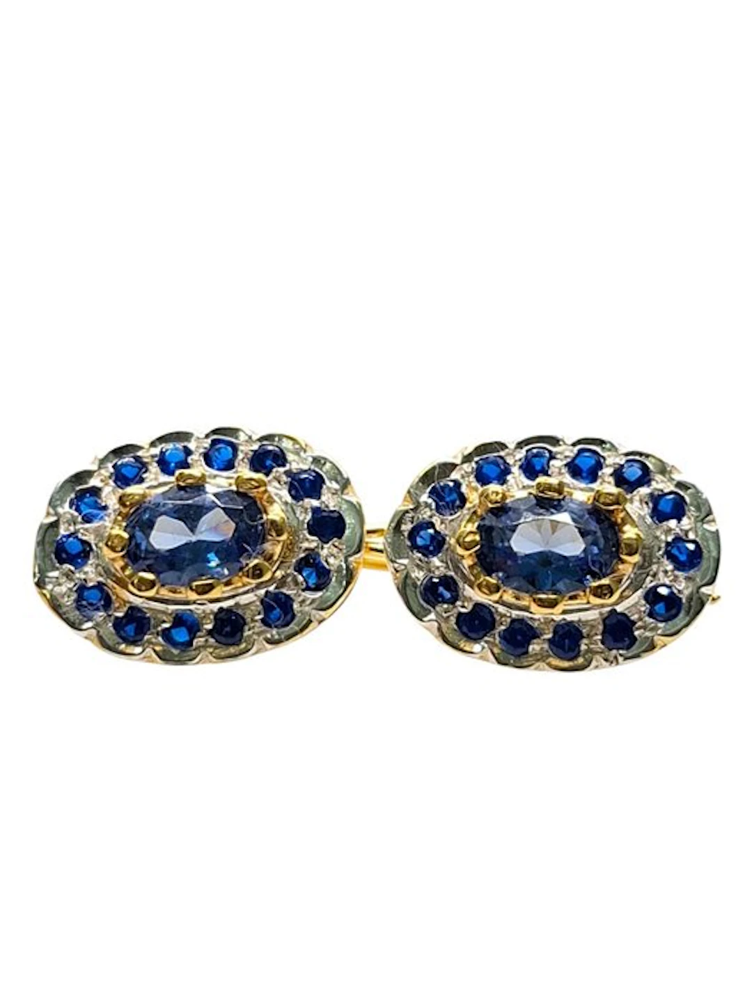 No reserve price - Earrings - 9 kt. Silver, Yellow gold Sapphire - Sapphire
