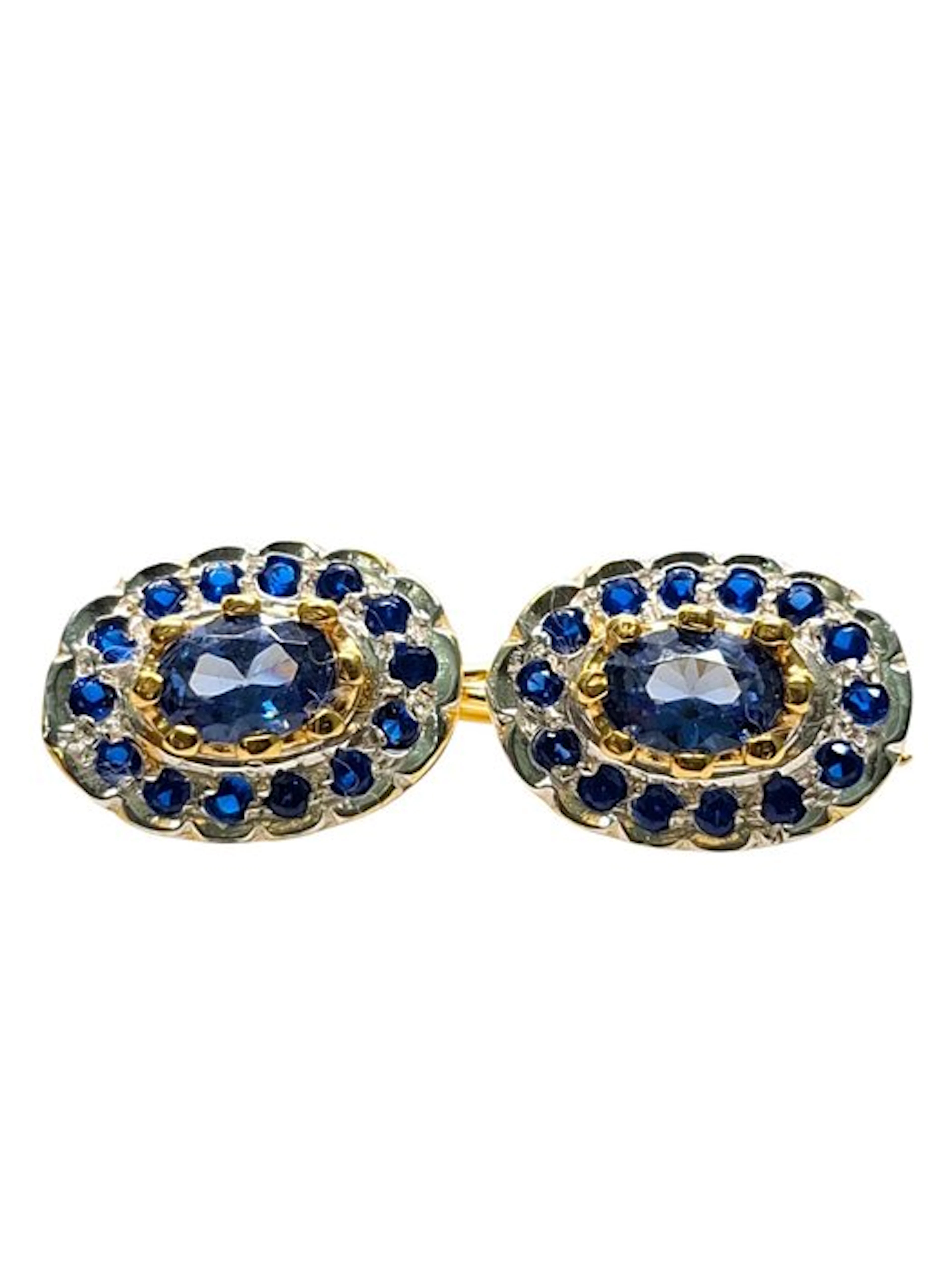 No reserve price - Earrings - 9 kt. Silver, Yellow gold Sapphire - Sapphire