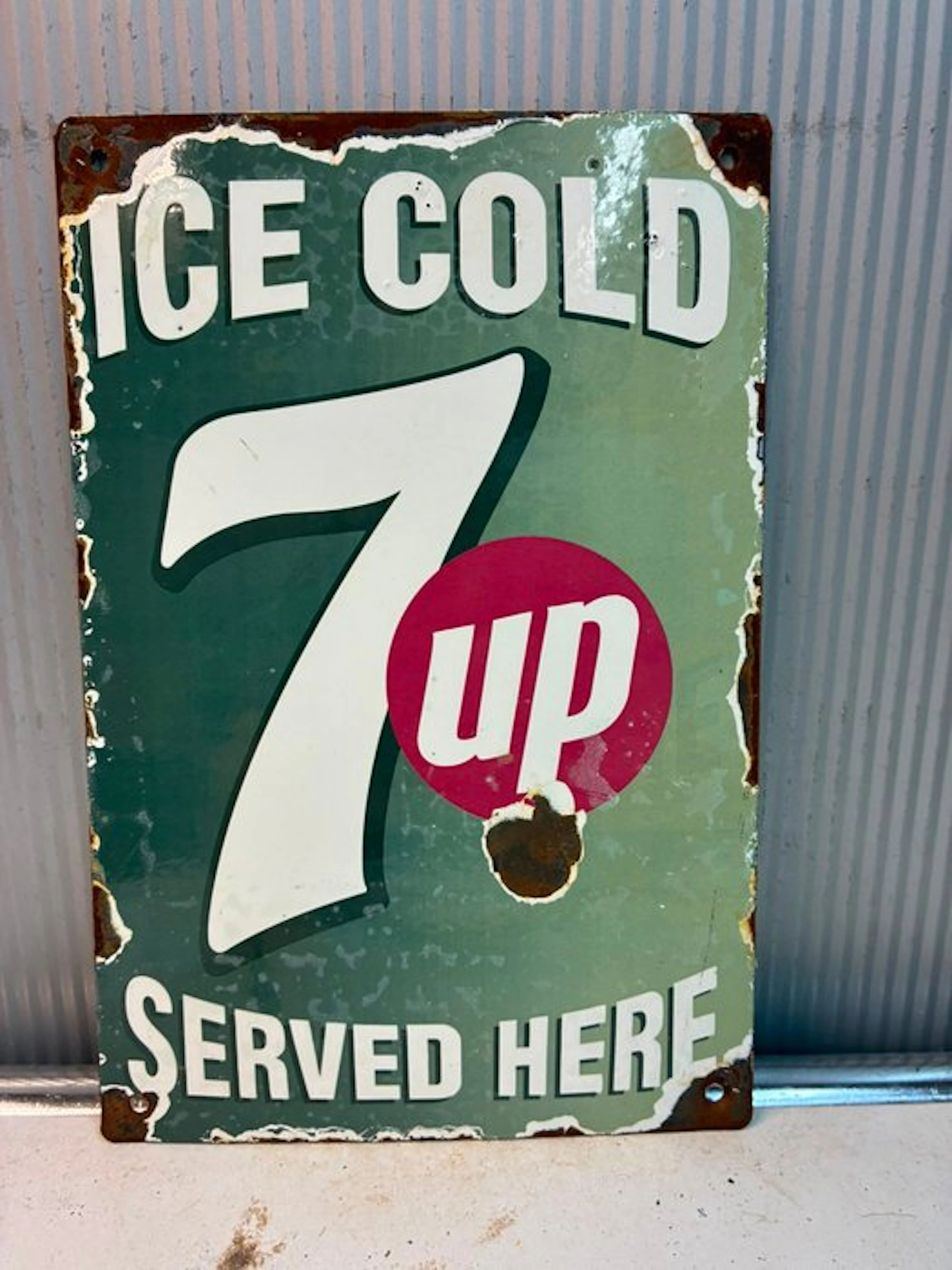 7UP – Ice Cold Served Here – Emaille Reclamebord - Enamel sign - Enamel