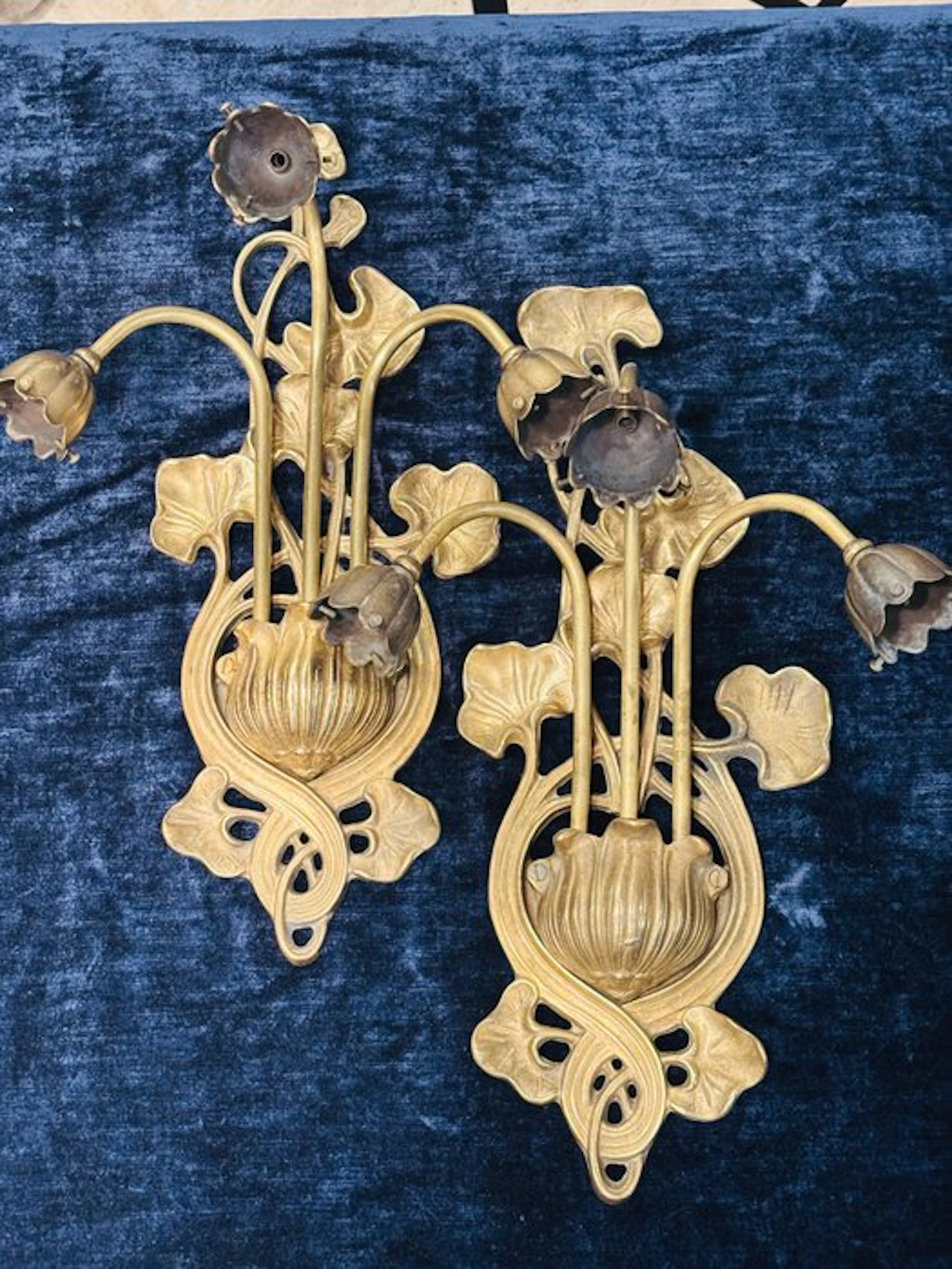 Wall sconce (2) - Gilt brass - Art Nouveau