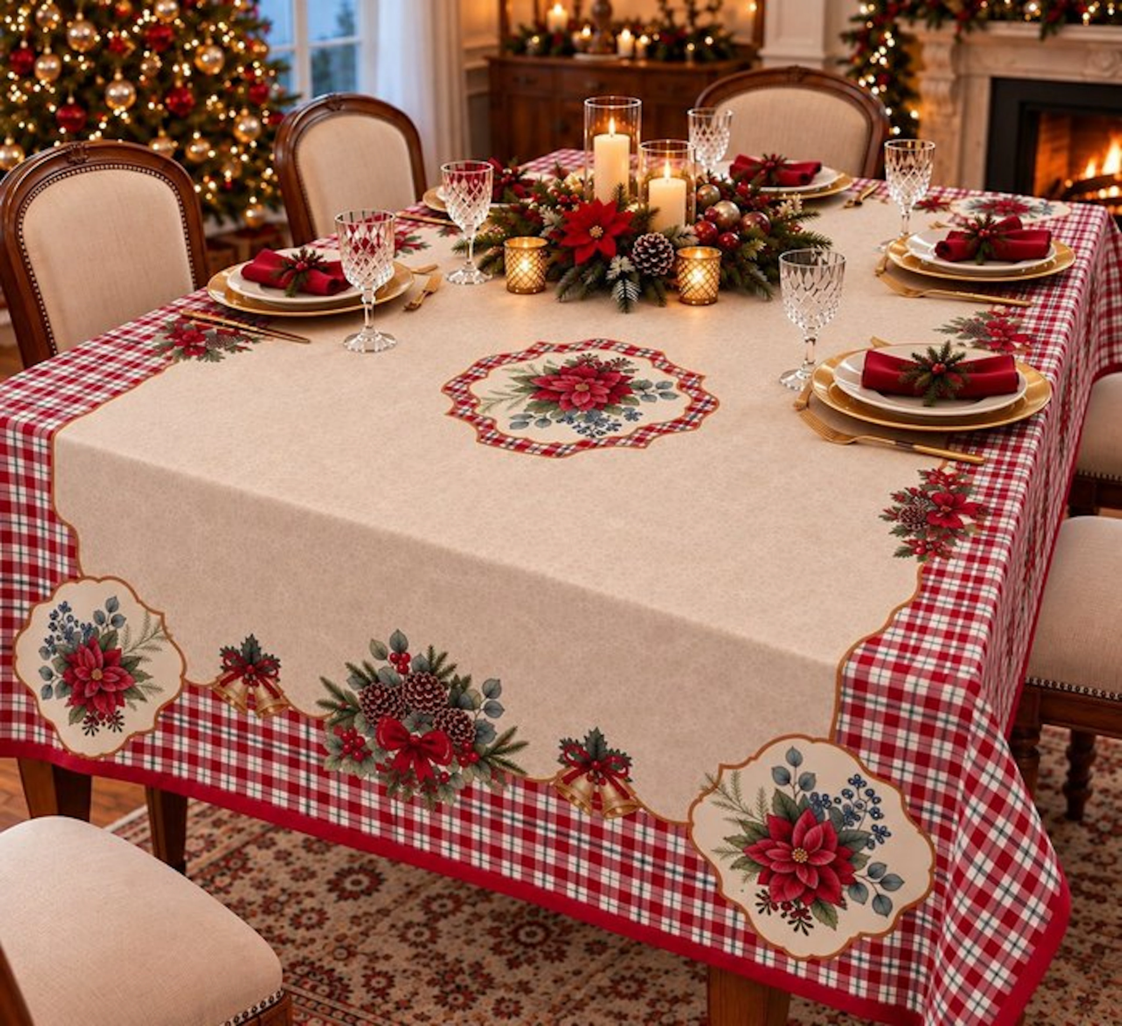 “Elegance of the Holidays” – Christmas tablecloth with...
