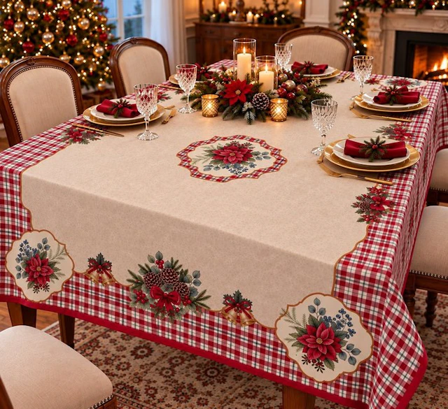 “Elegance of the Holidays” – Christmas tablecloth with...