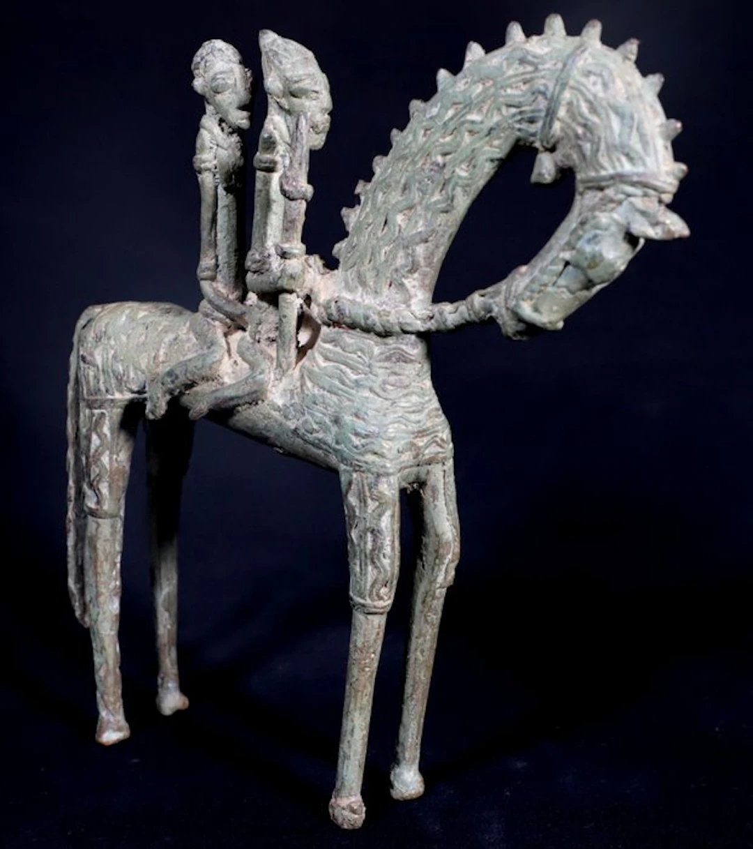 Figure - Couple of Horse Riders - Bronze - Dogon - 25 cm - Mali