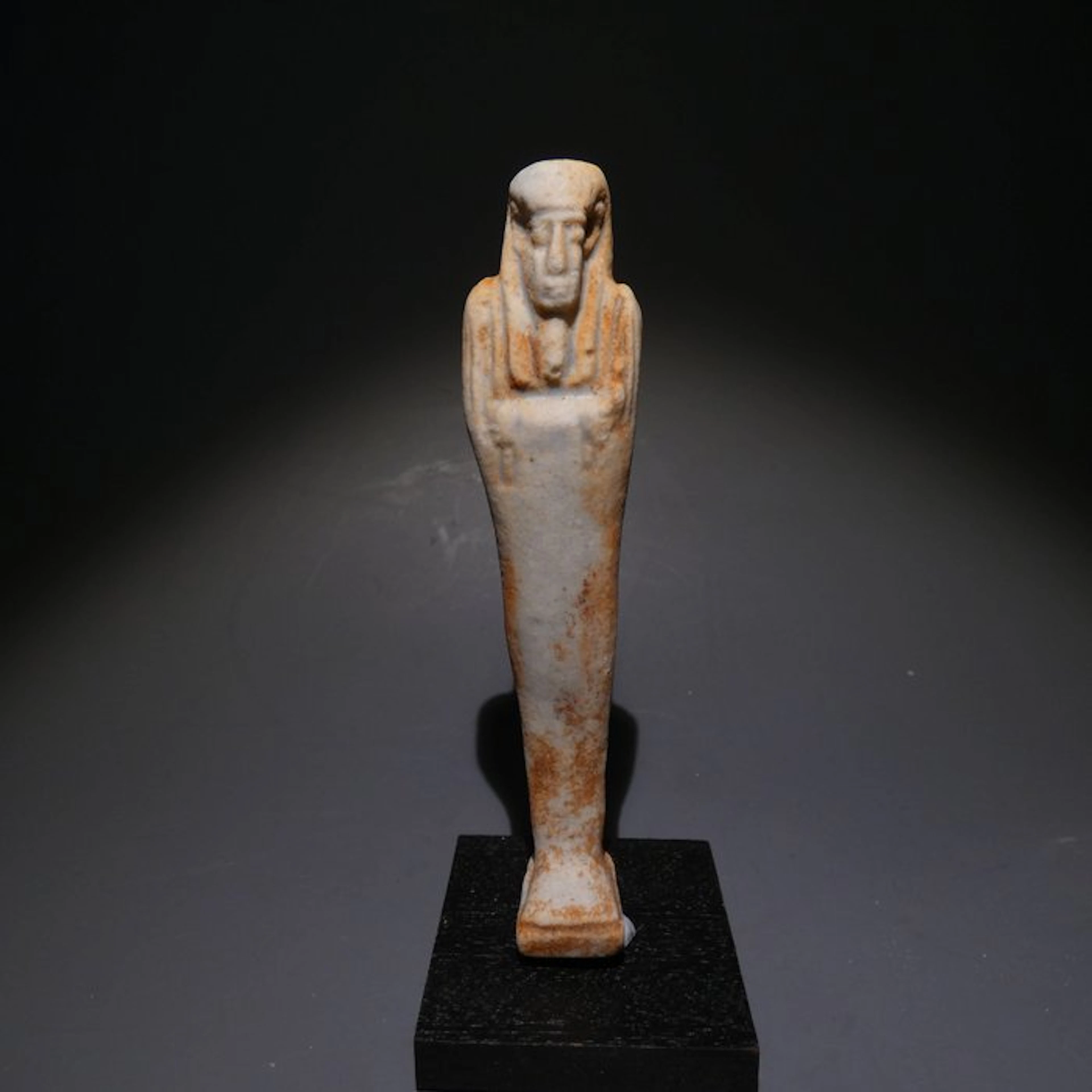 Ancient Egyptian Faience Shabti. 10 cm H. 30th Dynasty, 378 - 341 BC.
