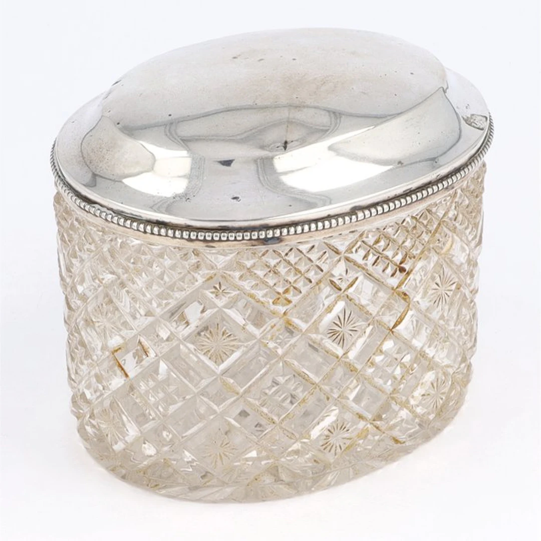 Nederland 1882 - Kristalglazen theebus - Tea caddy/ box - .833 silver