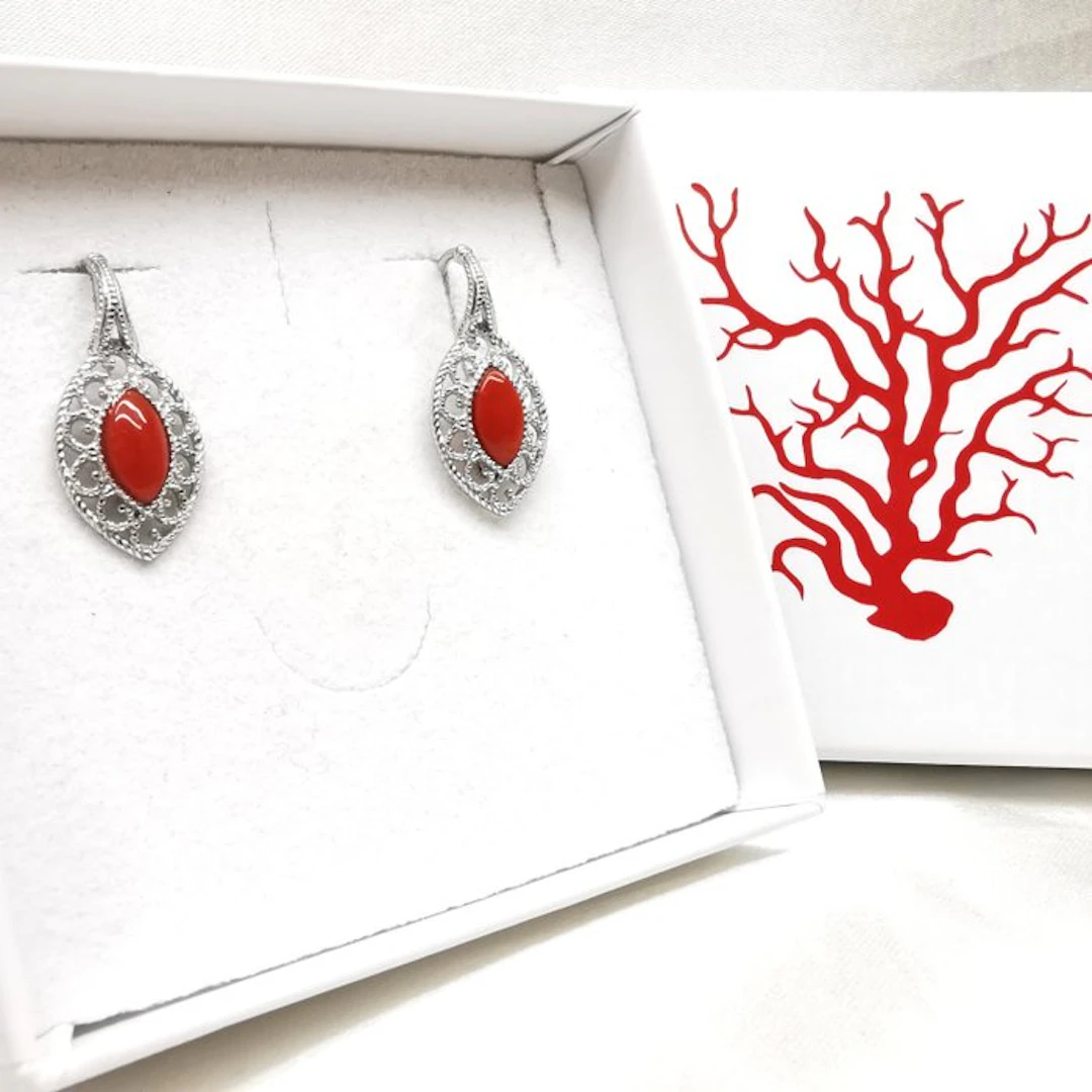 Coral - Silver - Earrings - Italian Craftsmanship