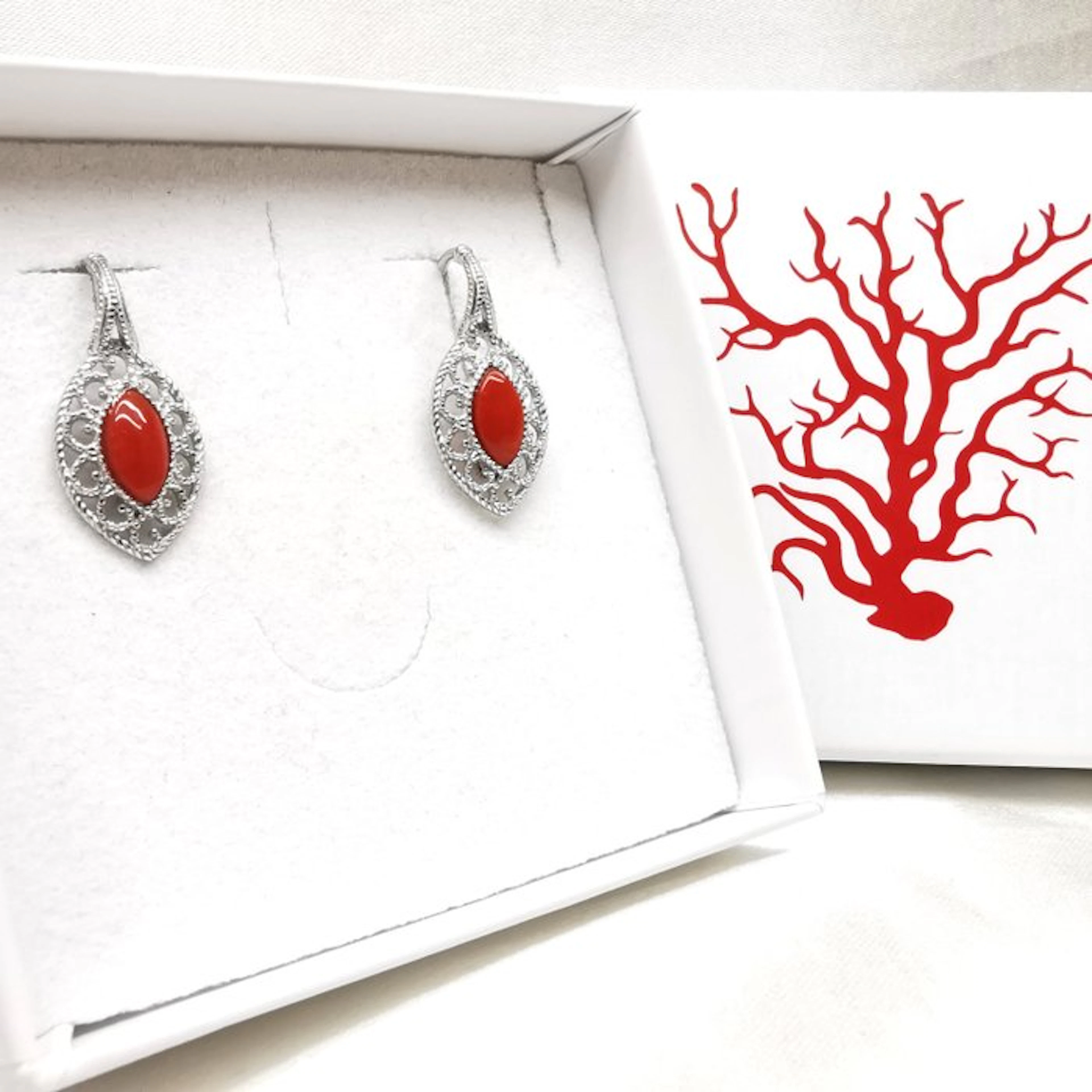 Coral - Silver - Earrings - Italian Craftsmanship