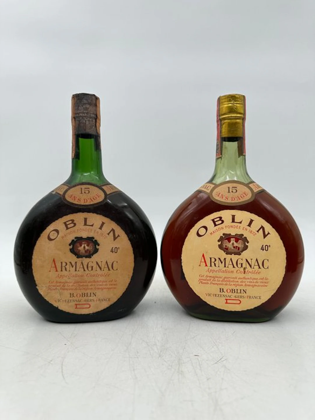 Oblin 15 years old - Armagnac - b. 1960s, 1970s - 75cl - 2 bottles