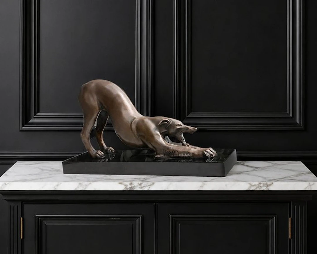 Statue, ART DECO- BRONS- WINDHOND-26 CM BREED - 15 cm - Bronze - 2007