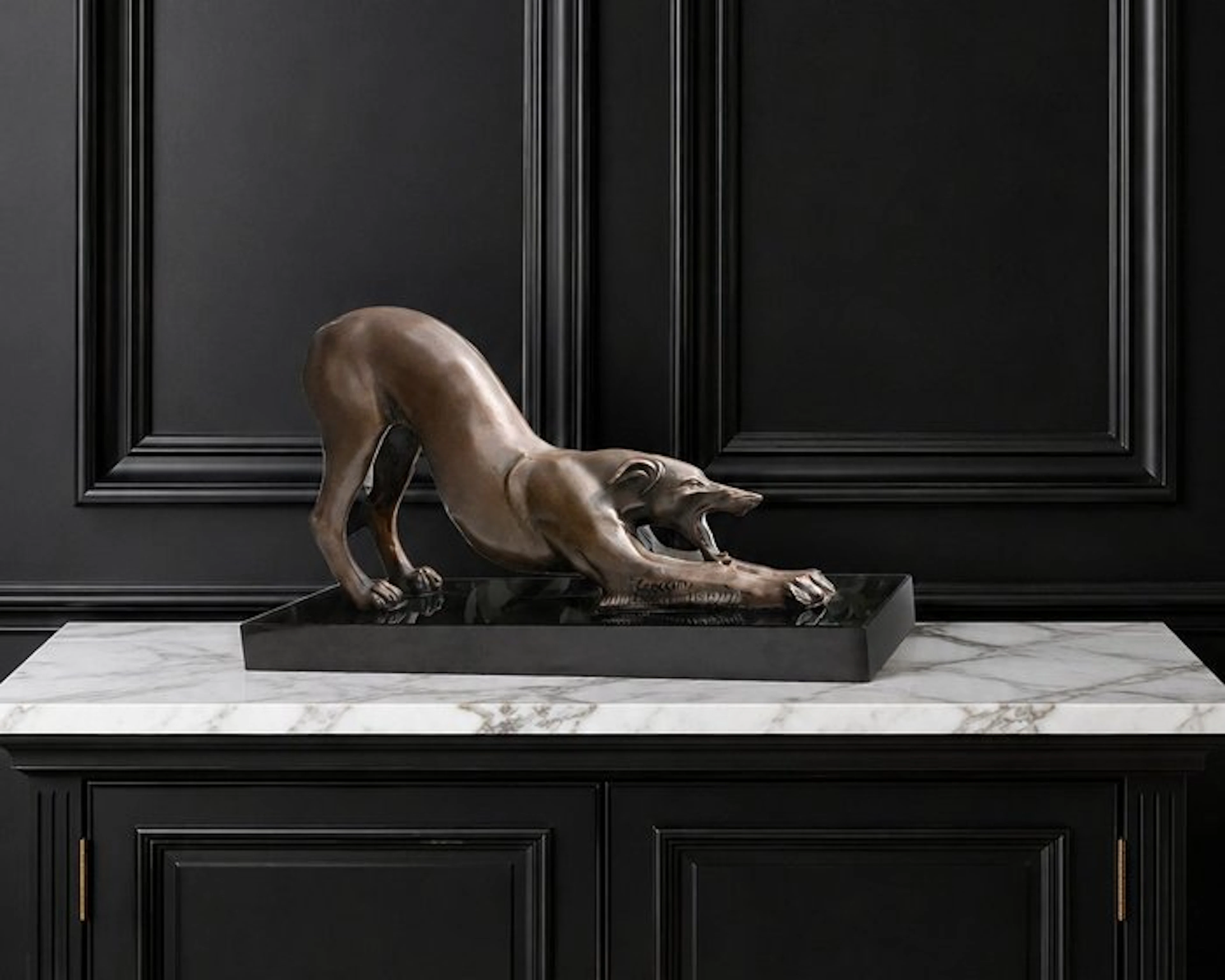 Statue, ART DECO- BRONS- WINDHOND-26 CM BREED - 15 cm - Bronze - 2007