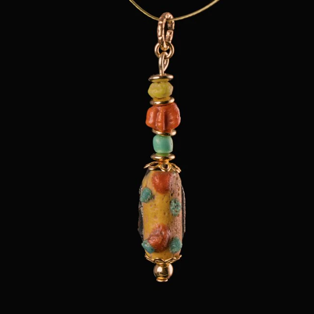 Byzantine Pendant, with Decorated Glass and Melon Beads