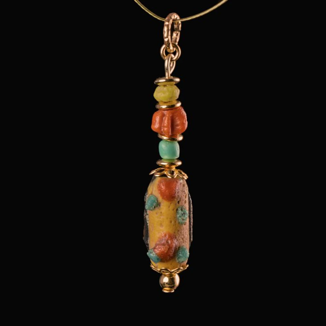 Byzantine Pendant, with Decorated Glass and Melon Beads