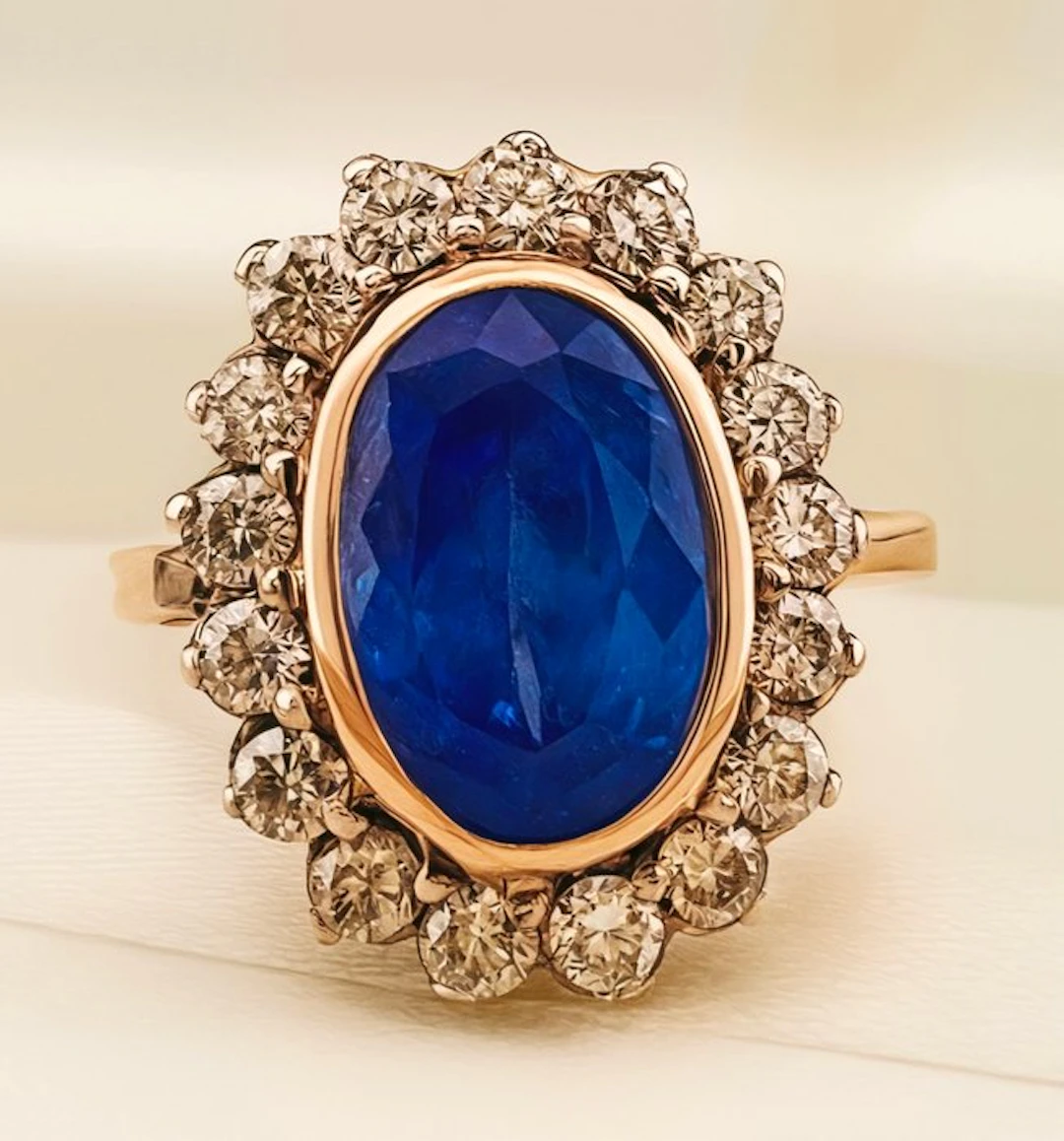 No reserve price - Ring - 9 kt. Rose gold, Silver Tanzanite - Diamond