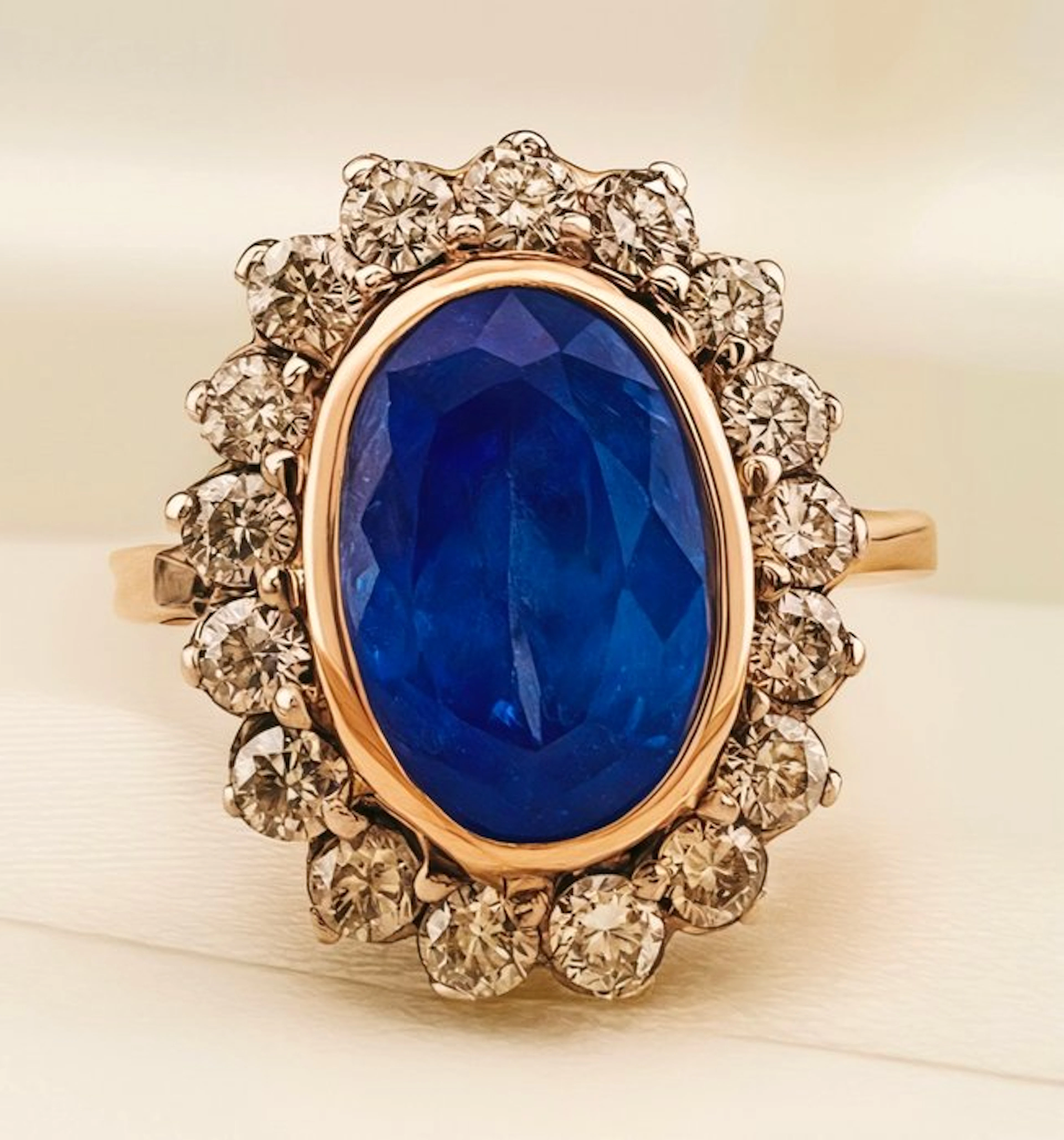 No reserve price - Ring - 9 kt. Rose gold, Silver Tanzanite - Diamond