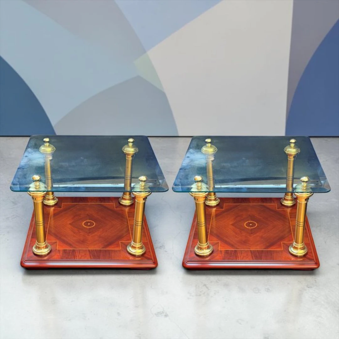 Side table (2) - Wood, Brass - Louis XVI design