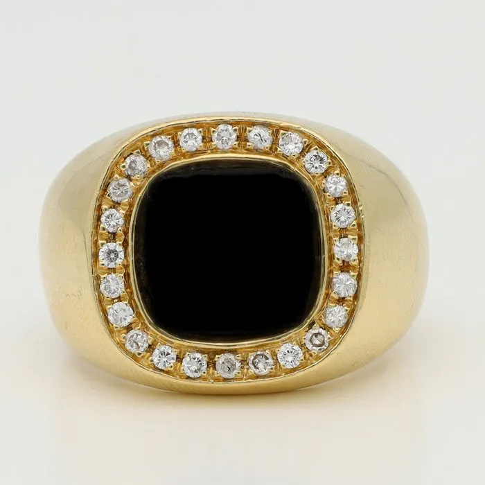 Signet ring - 18 kt. Yellow gold Onyx - Diamond