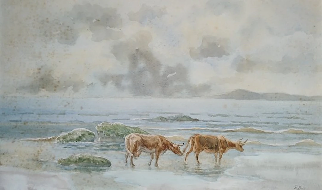 Emile Baes (1879-1954) - Kustlijn met stieren - Schotland of Ierland