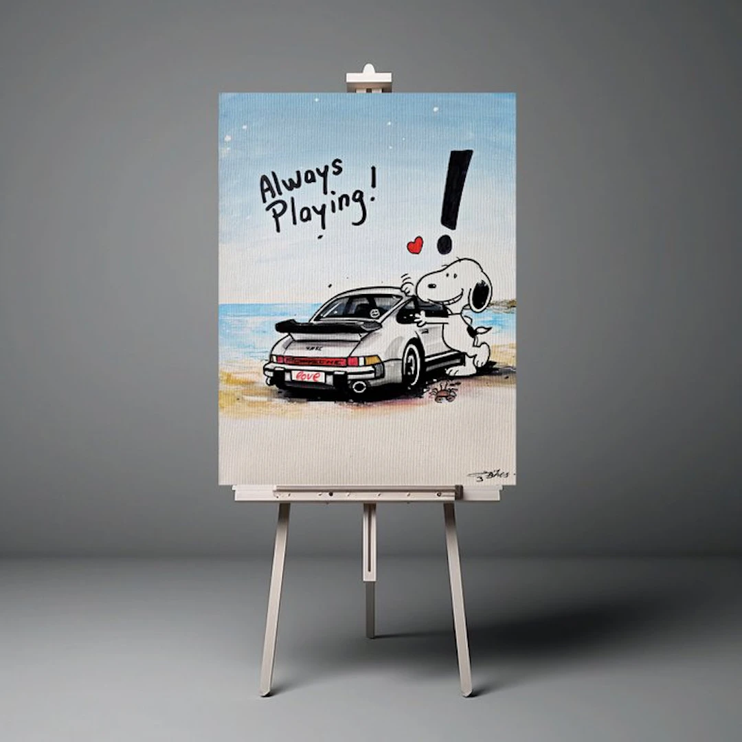 Original Painting - Porsche - Porsche 911 - Snoopy Pop Art - Baes Gerald - 2016