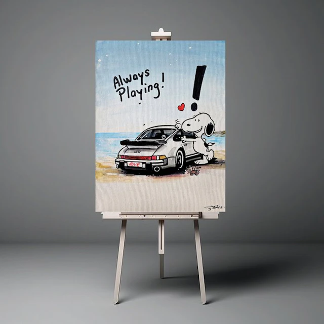 Original Painting - Porsche - Porsche 911 - Snoopy Pop Art - Baes Gerald - 2016