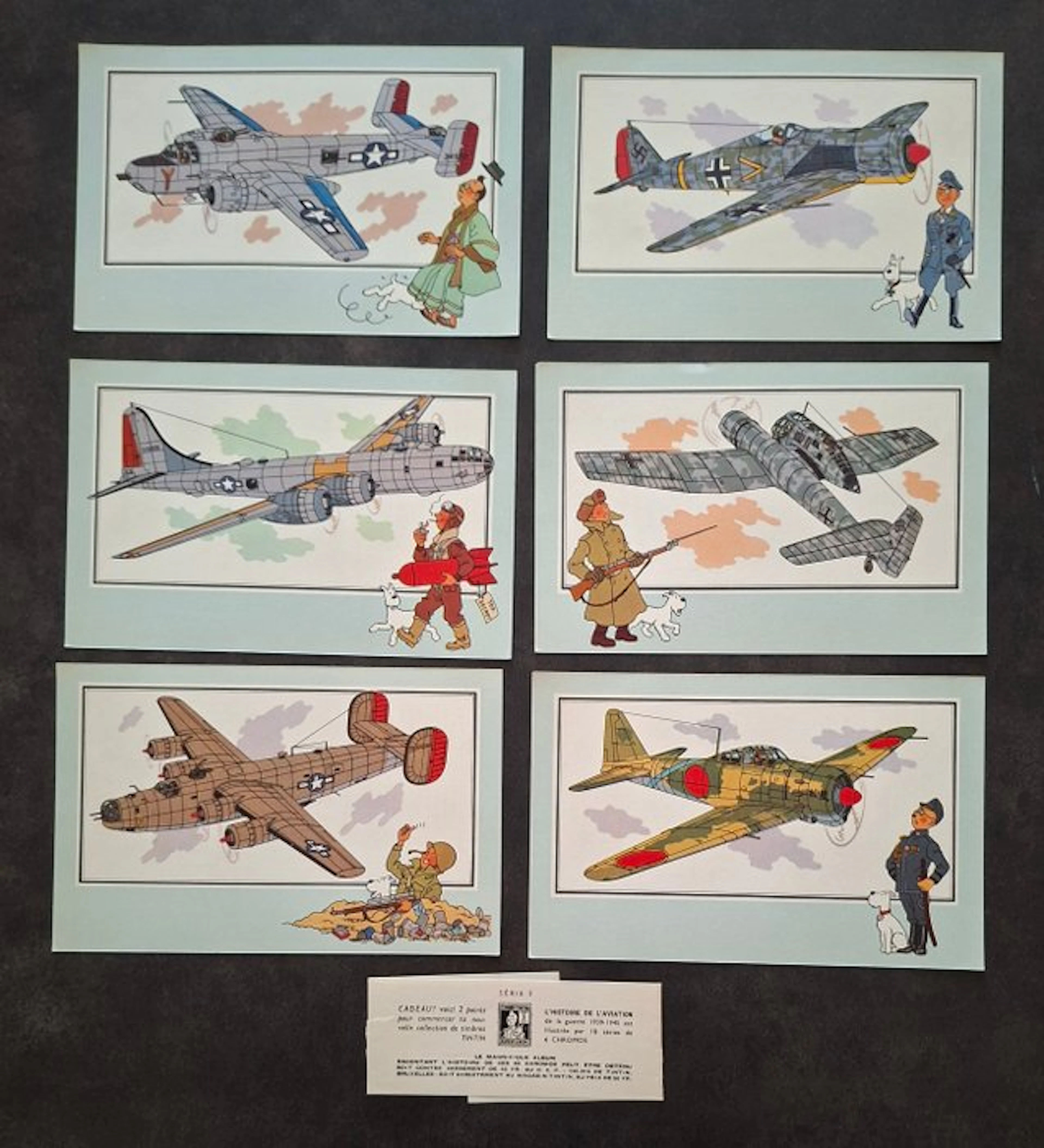 Tintin - 6 Chromos Voir et Savoir Tintin Aviation Guerre...