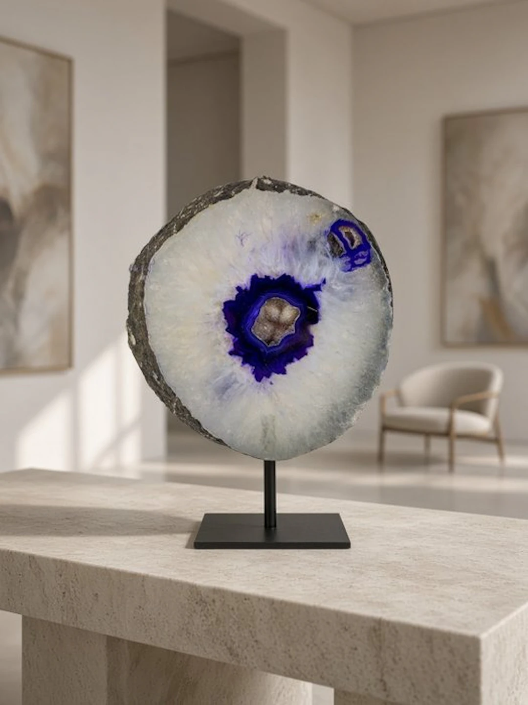 Rare purple Agate - rock crystal geode on stand - no...
