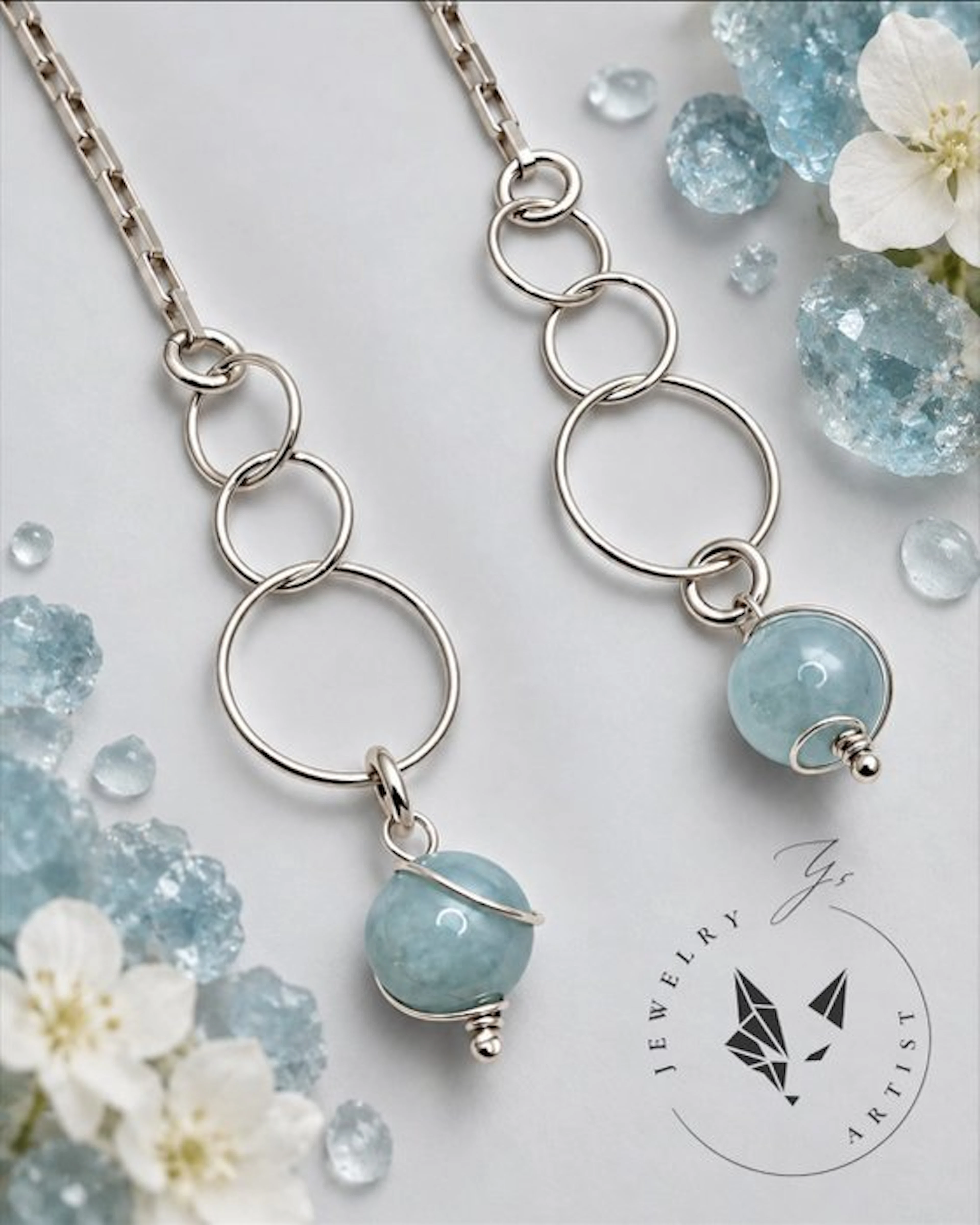 Designer Jewelry - Aquamarine - 925 Silver - Certificate...