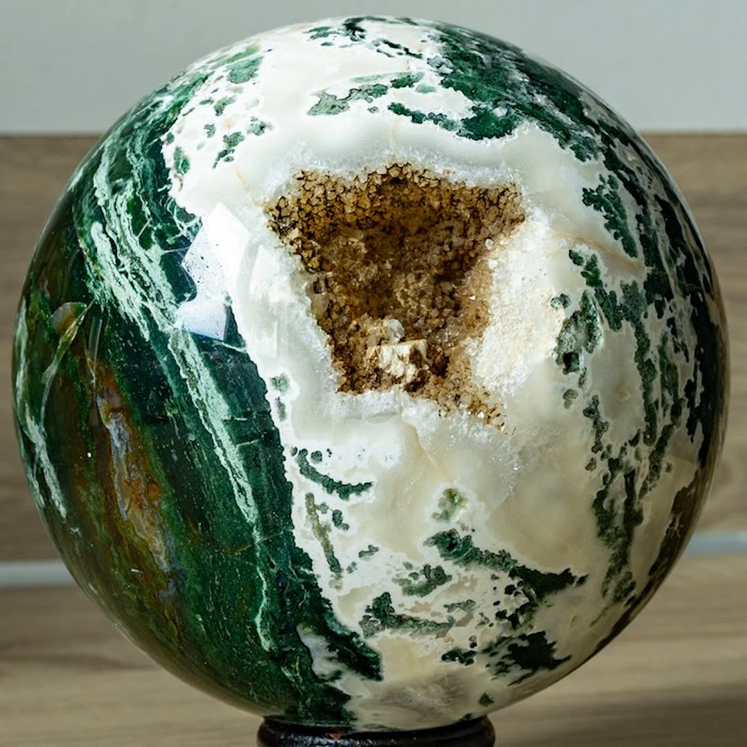 Moss Agate Fine polished Large Quality moss agate Sphere...