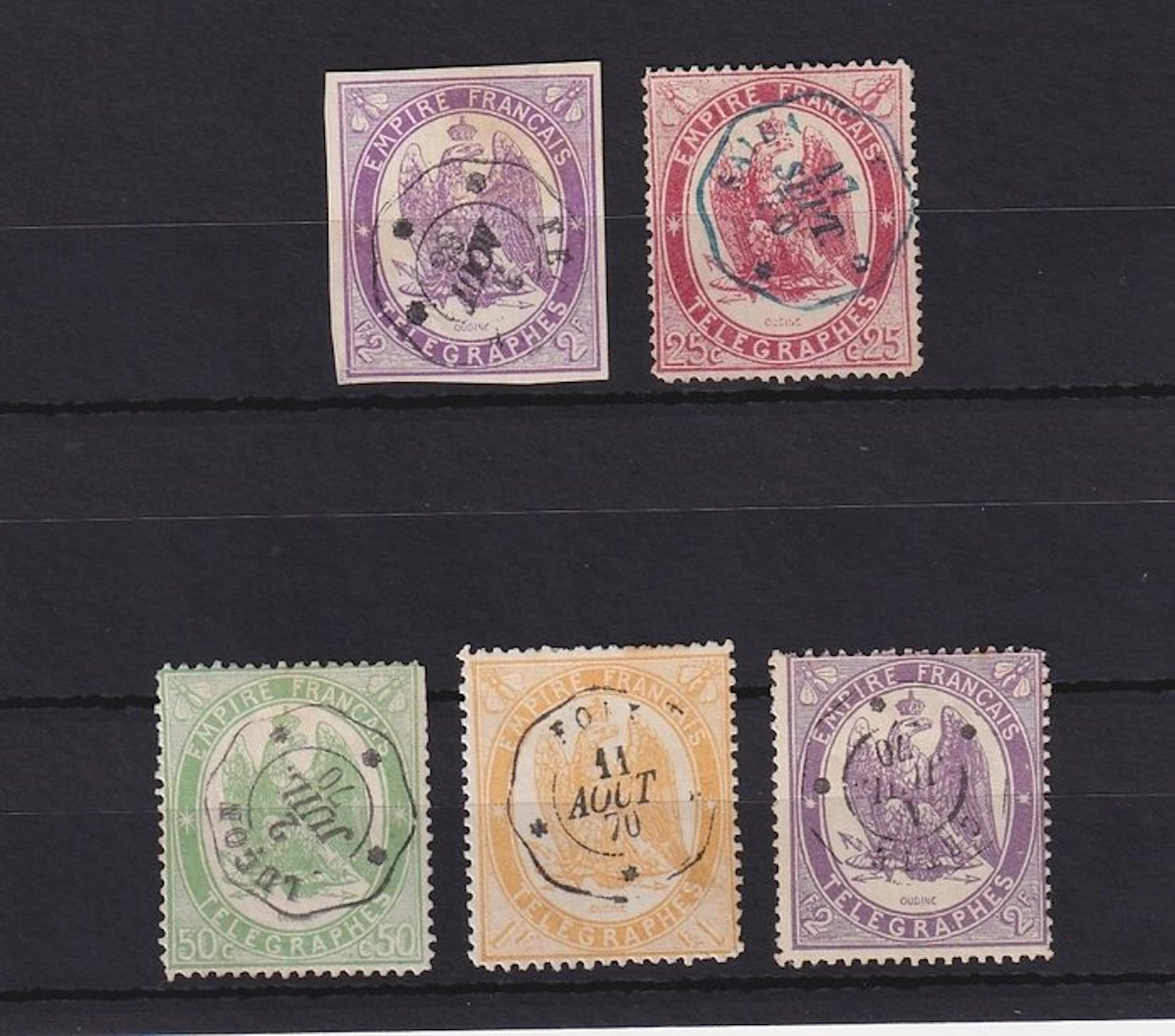 France 1868 - timbres télégraphe, série de timbres - Yvert n°4/8