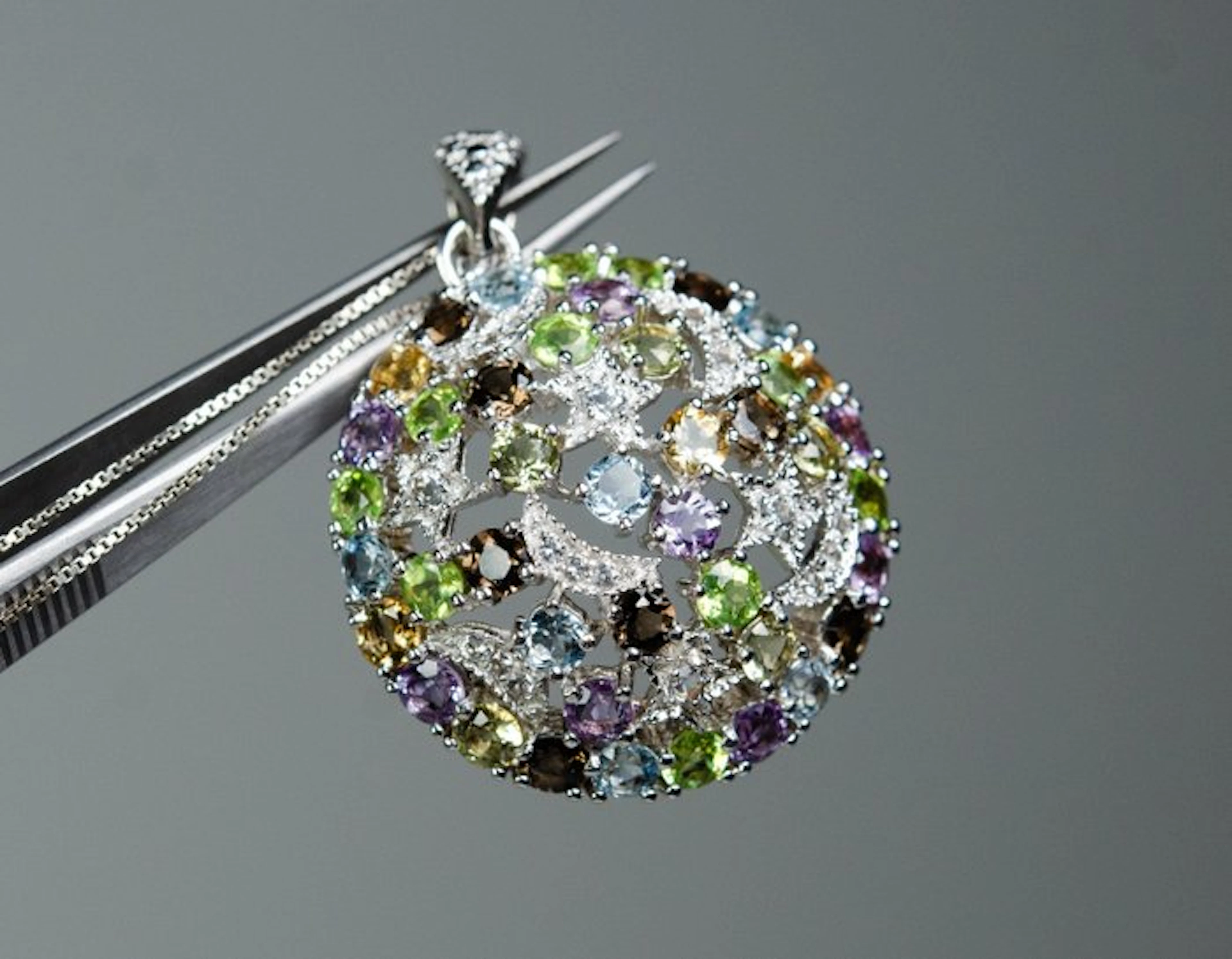 No reserve price - Necklace with pendant - 925 silver - diverse gemstones - XL