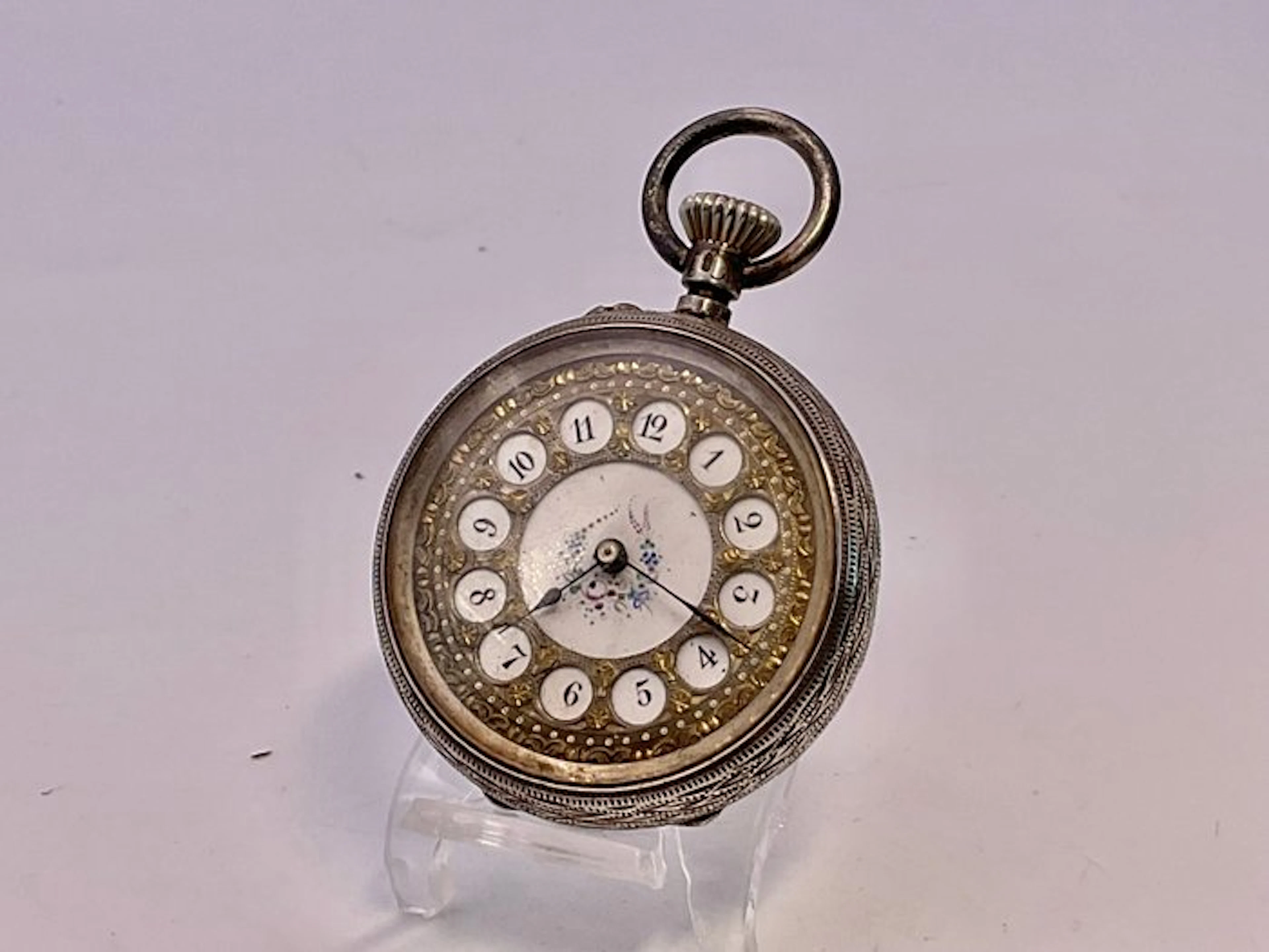Cilindro Argento . Raro quadrante decorato . 1900 . - 1850-1900