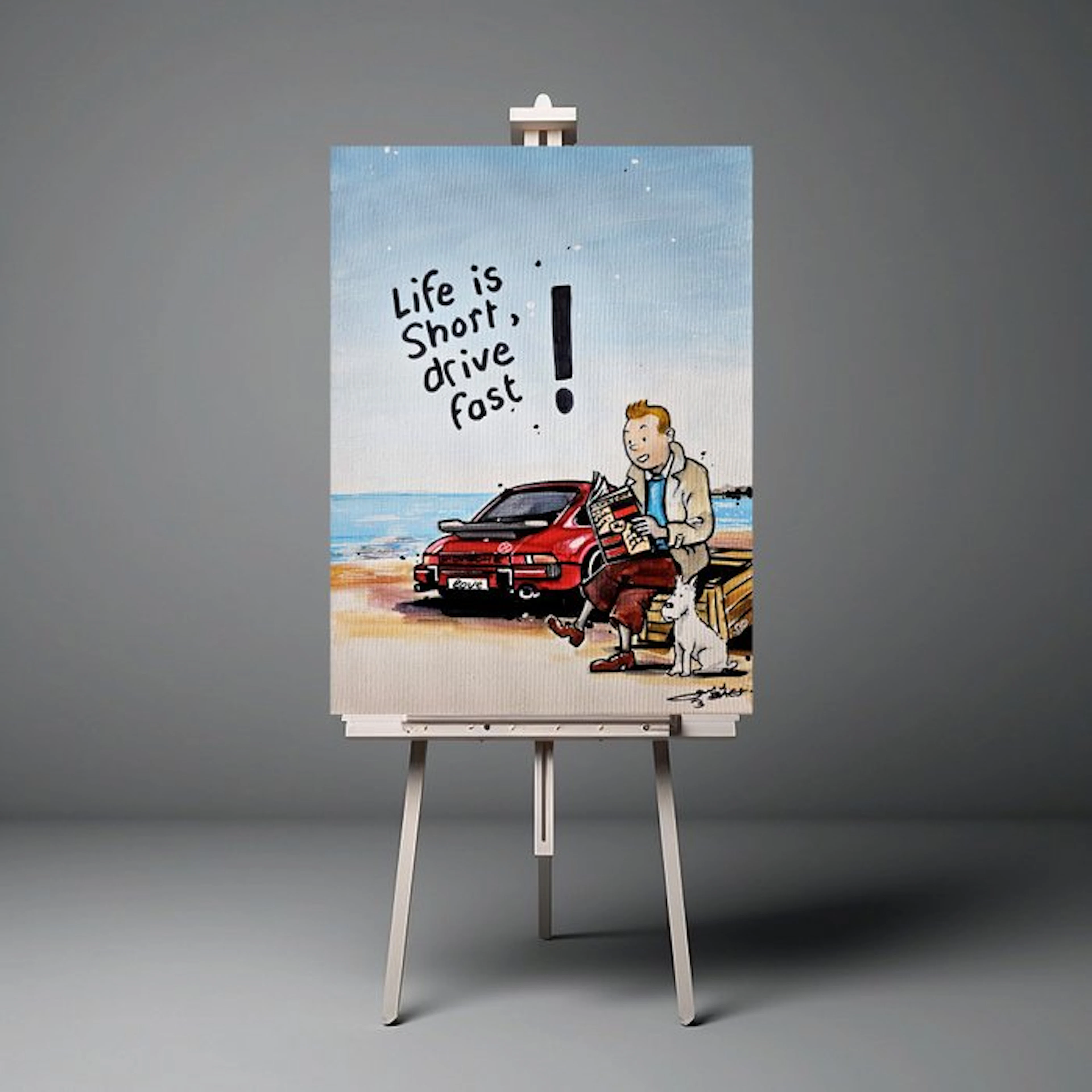 Original Painting - Porsche - Porsche 911 - Tintin Pop Art - Baes Gerald - 2016