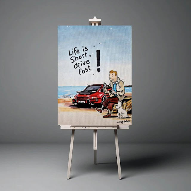 Original Painting - Porsche - Porsche 911 - Tintin Pop Art - Baes Gerald - 2016
