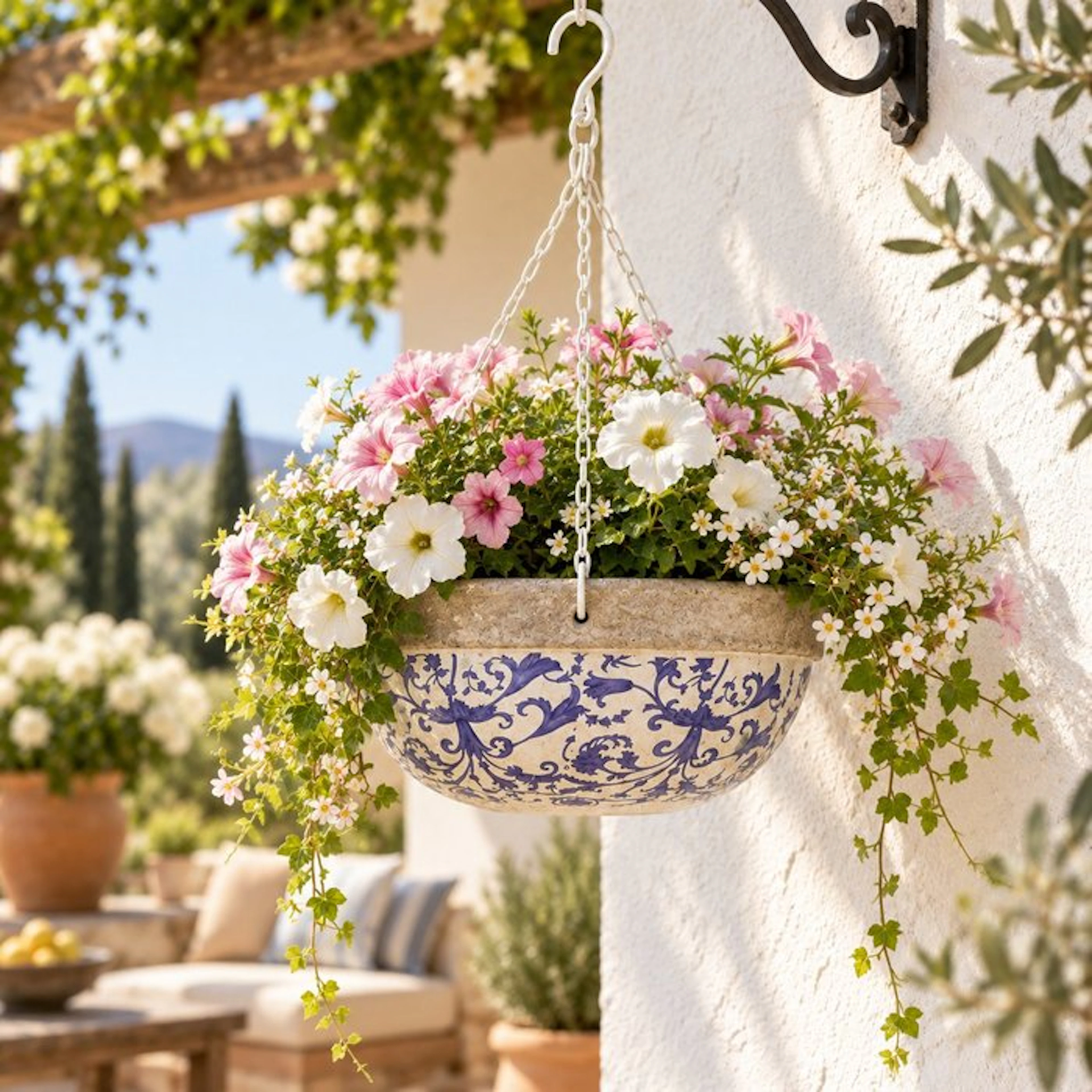 Flower pot - Aged ceramic hanging flower pot –...