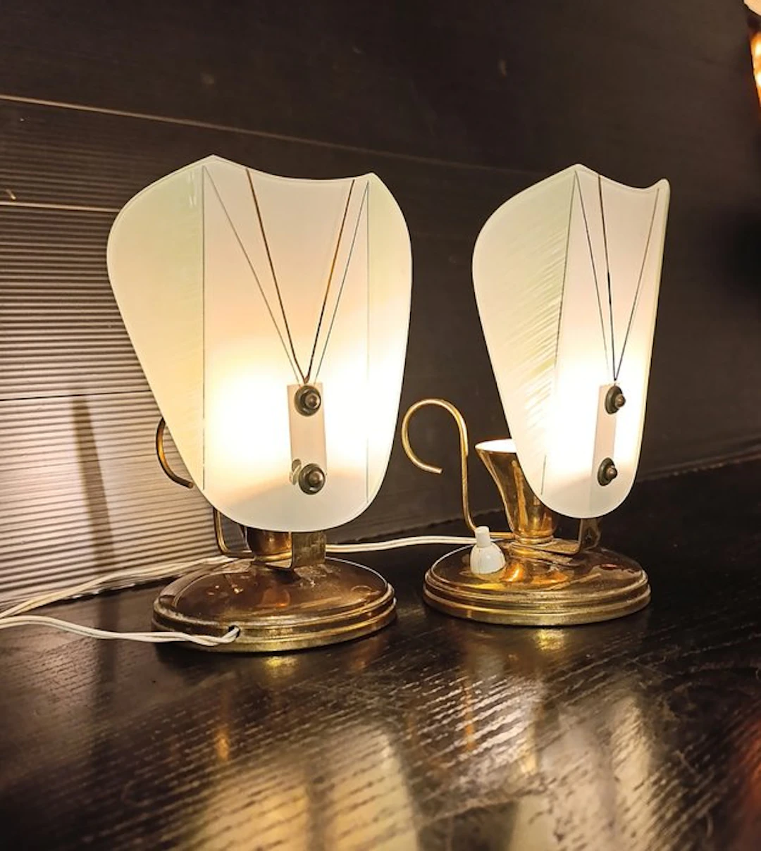 Lamp - Metal, Glass - Pair of table lamps