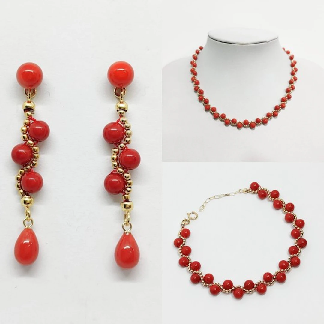 Coral - Silver - 3 piece jewellery set