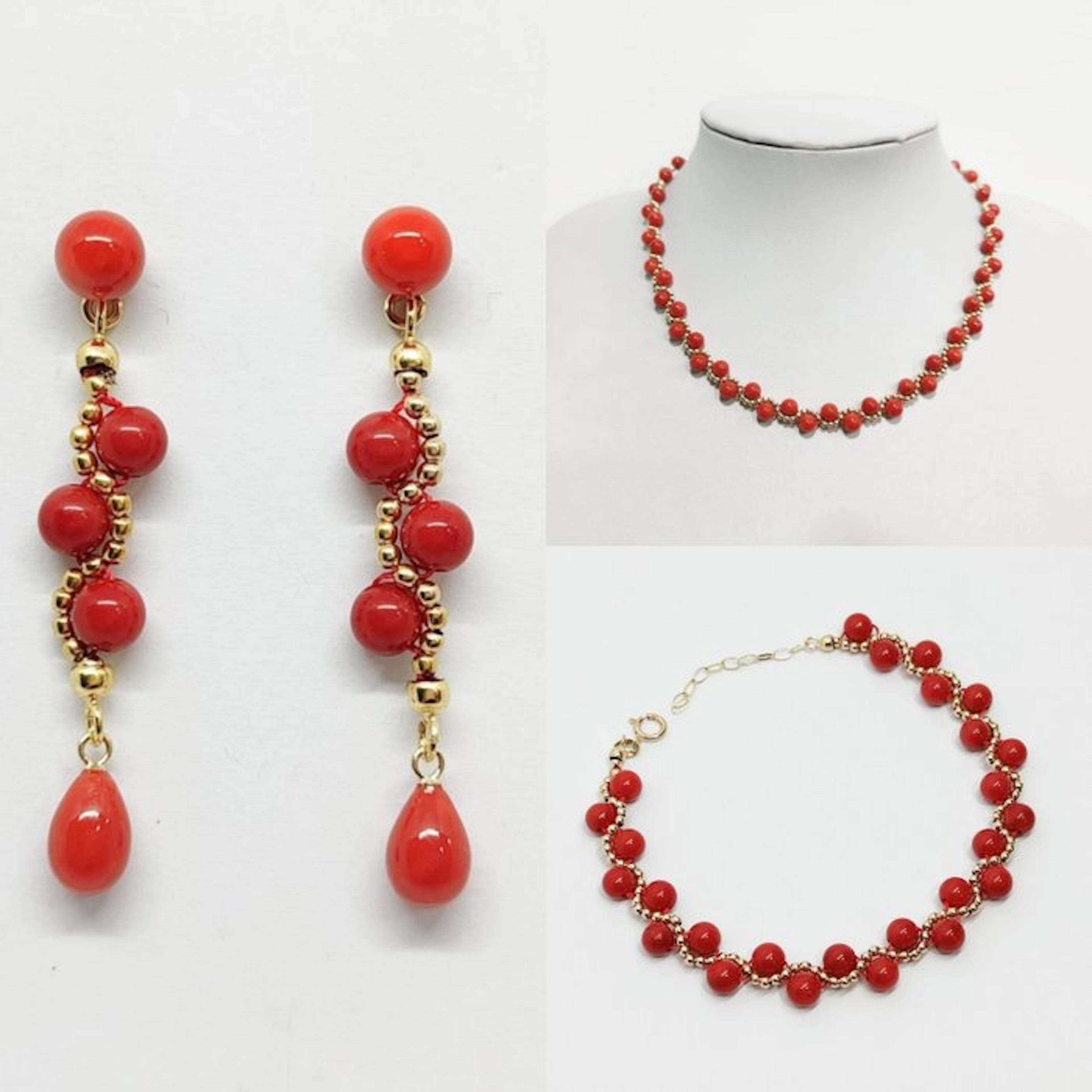 Coral - Silver - 3 piece jewellery set