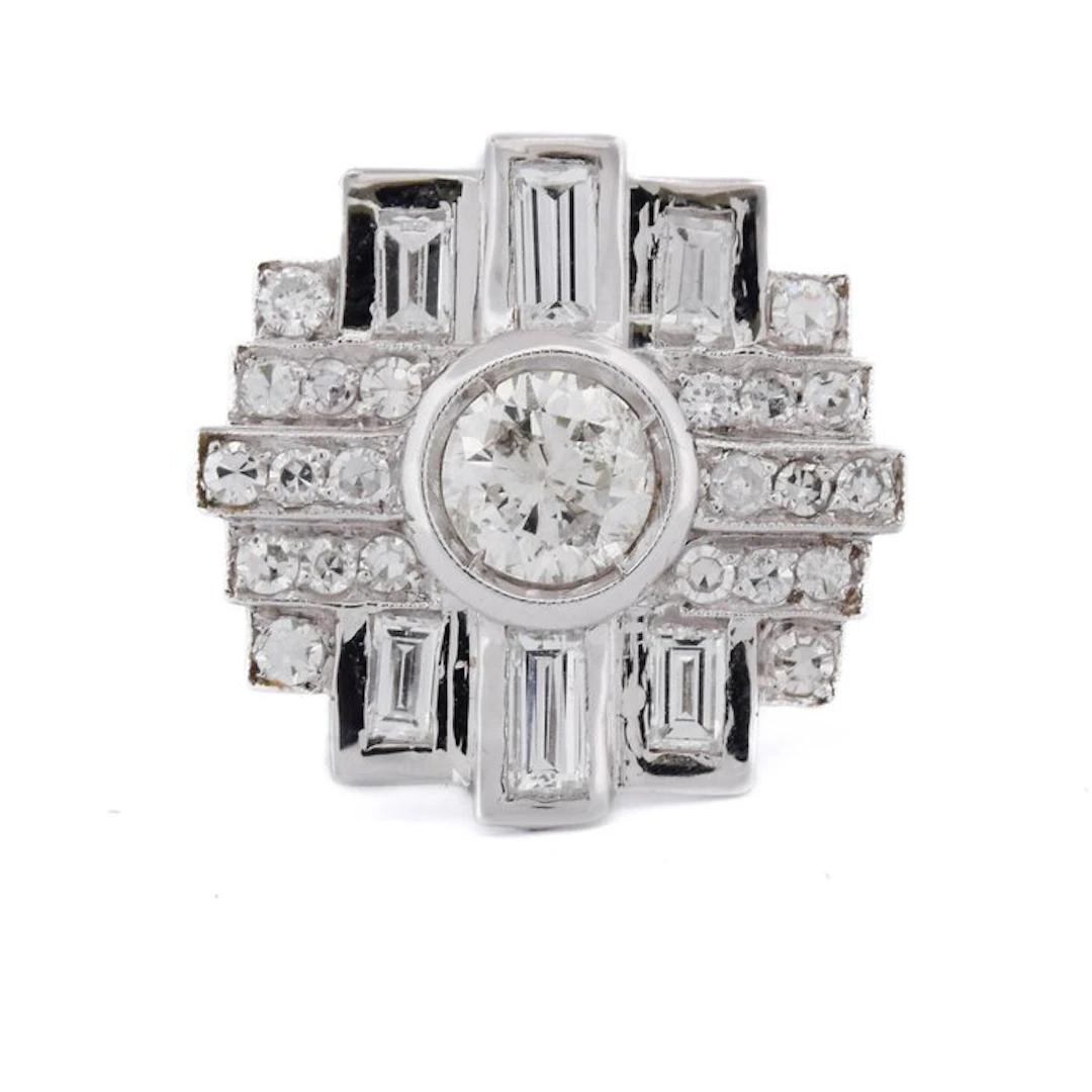 Ring - 18 kt. White gold - 1.90ct. tw. Diamond (Natural) - Diamond - Art Deco