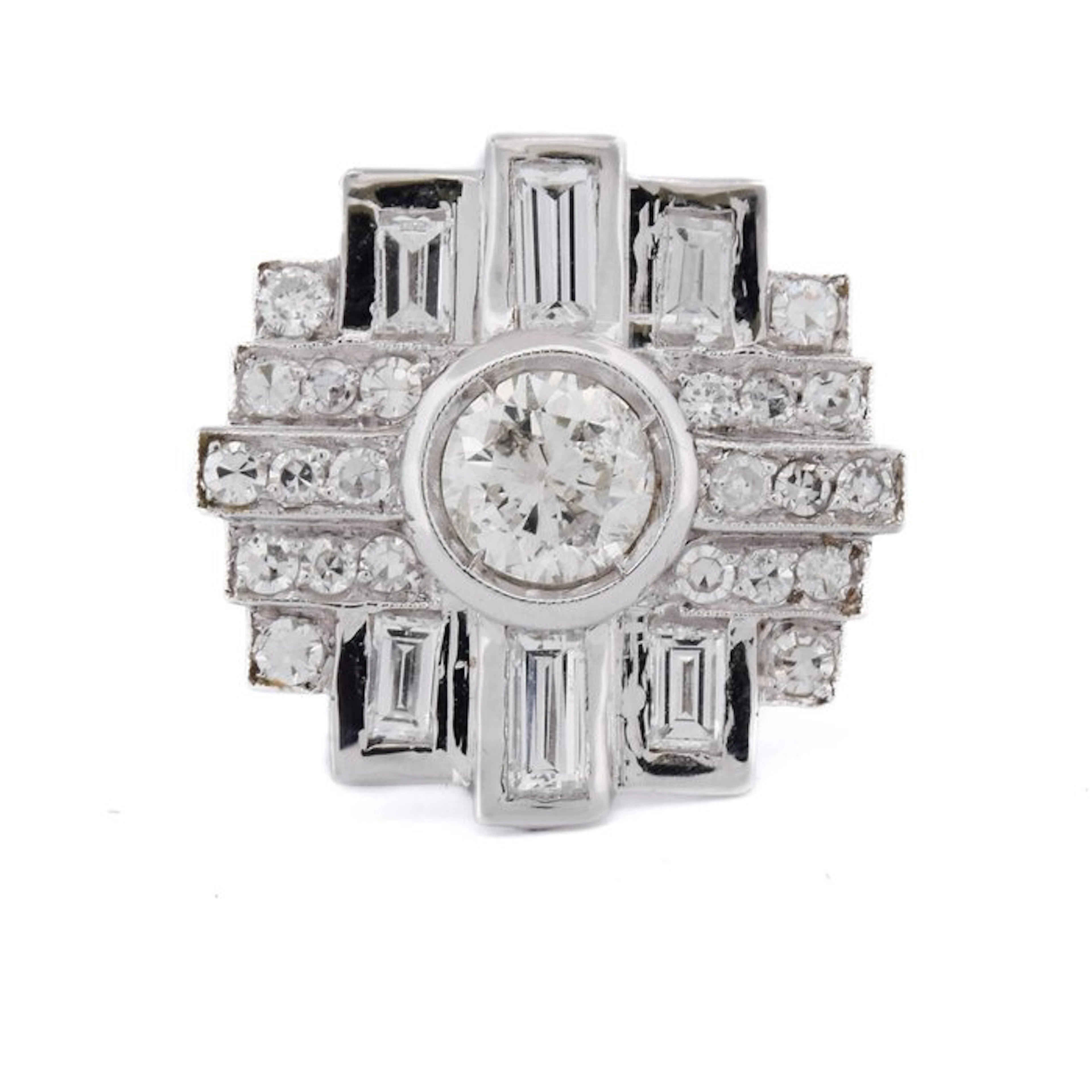 Ring - 18 kt. White gold - 1.90ct. tw. Diamond (Natural) - Diamond - Art Deco