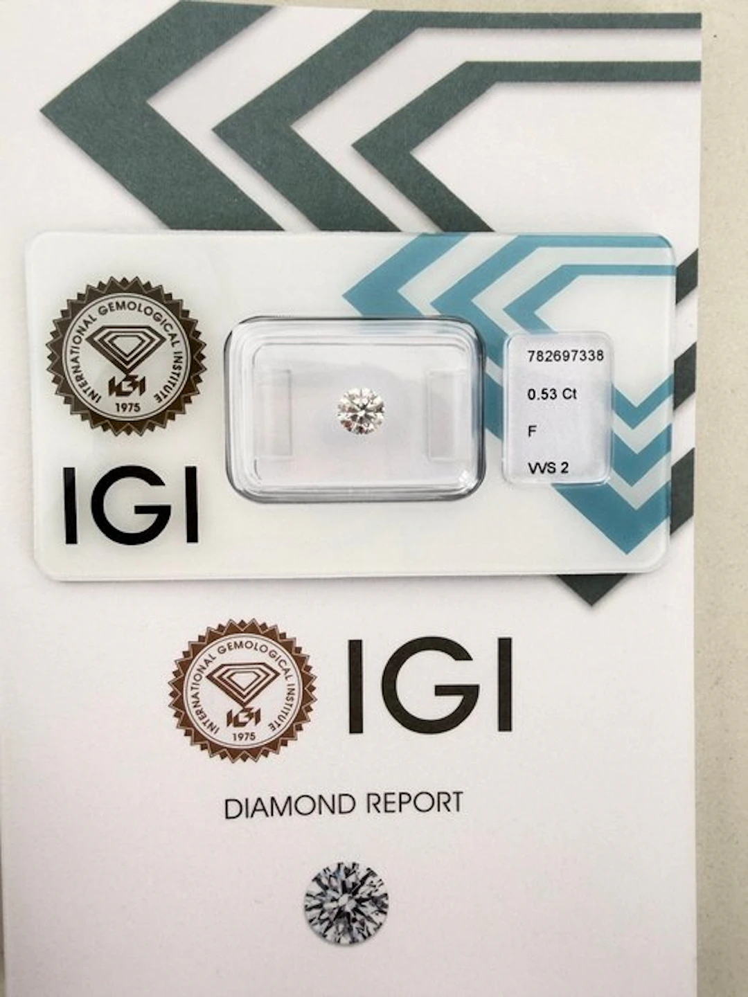 1 pcs Diamond (Natural) - 0.53 ct - Round - F - VVS2...