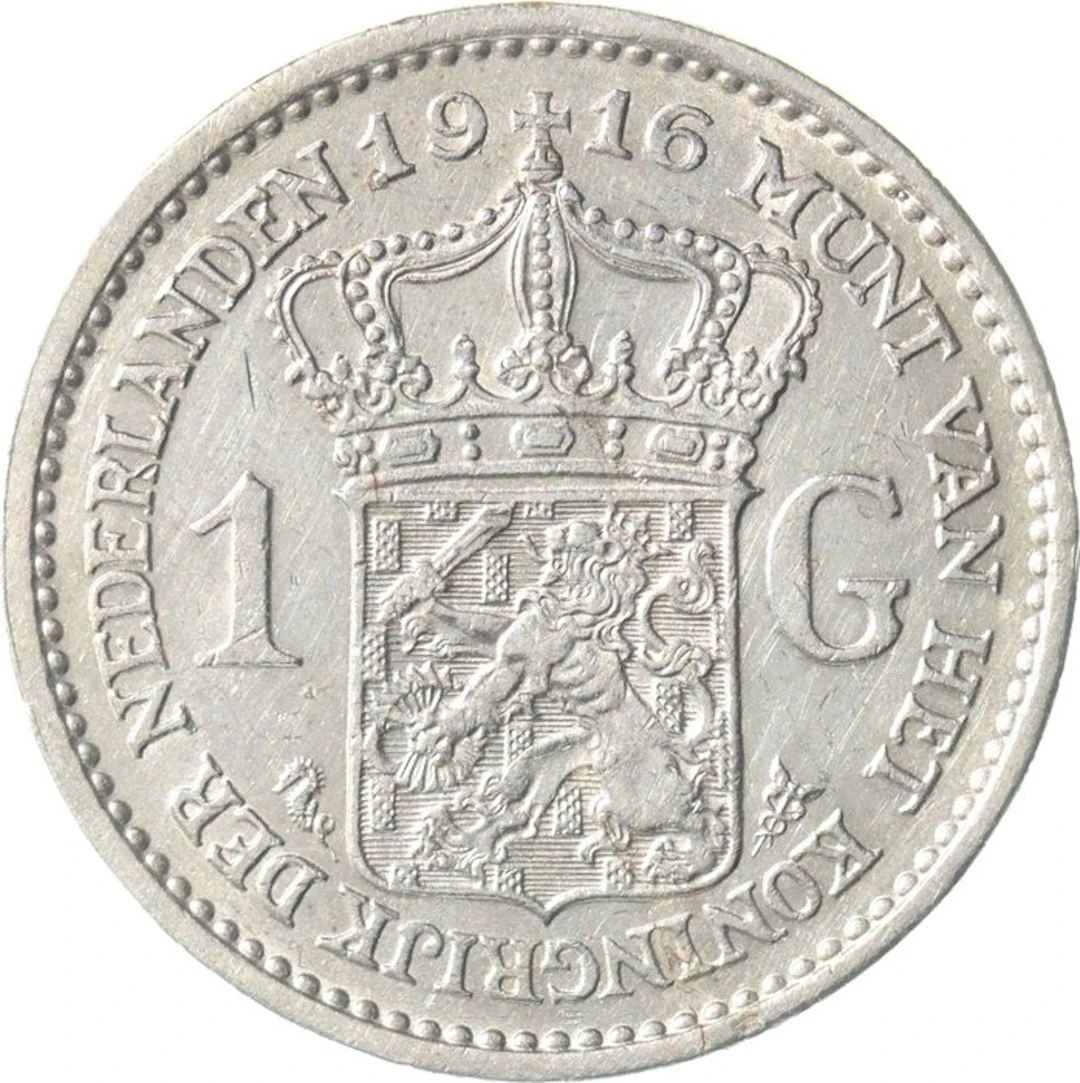 Netherlands. Wilhelmina. 1 Gulden 1916 KWALITEIT (No reserve price)