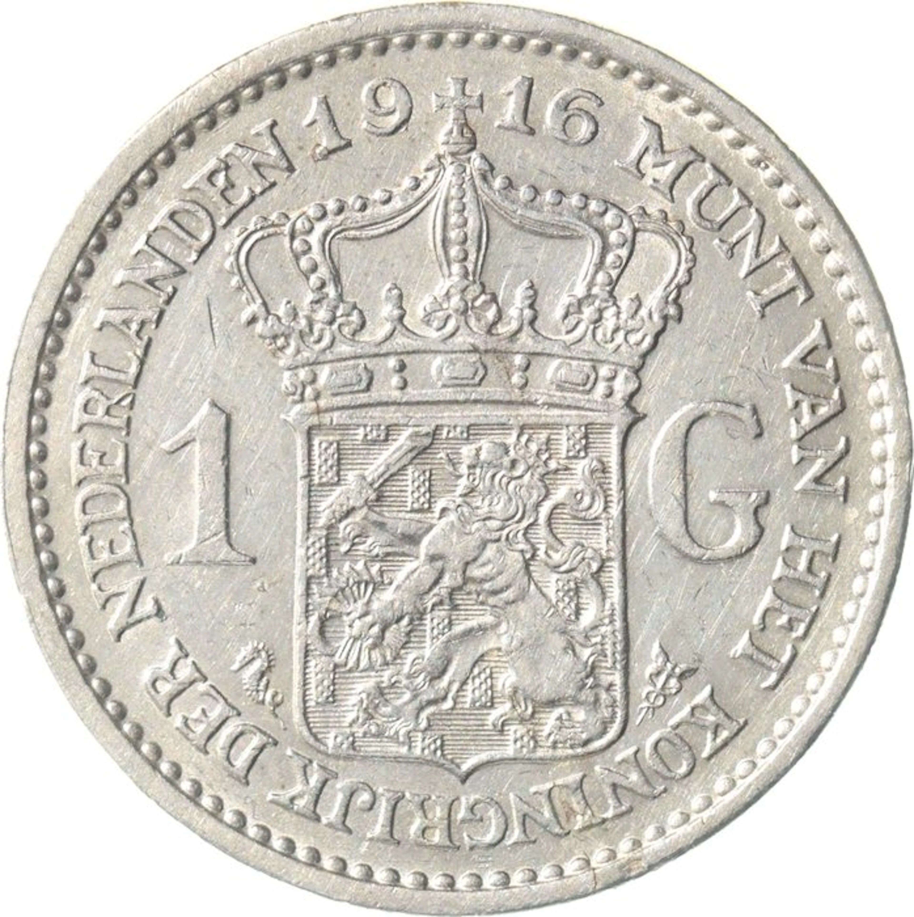 Netherlands. Wilhelmina. 1 Gulden 1916 KWALITEIT (No reserve price)