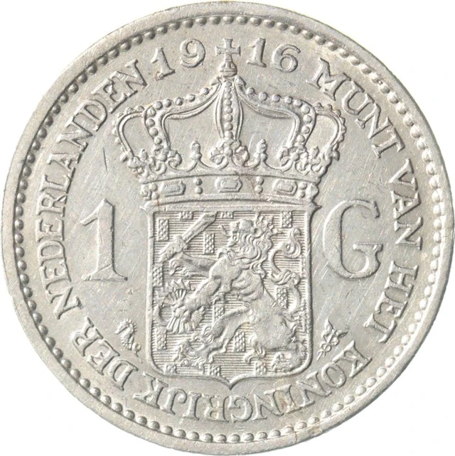 Netherlands. Wilhelmina. 1 Gulden 1916 KWALITEIT (No reserve price)