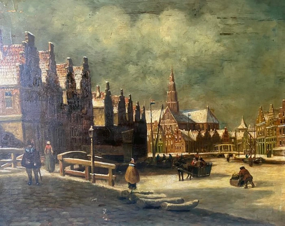 Hollandse School (XIX) - Stadsgezicht in de winter