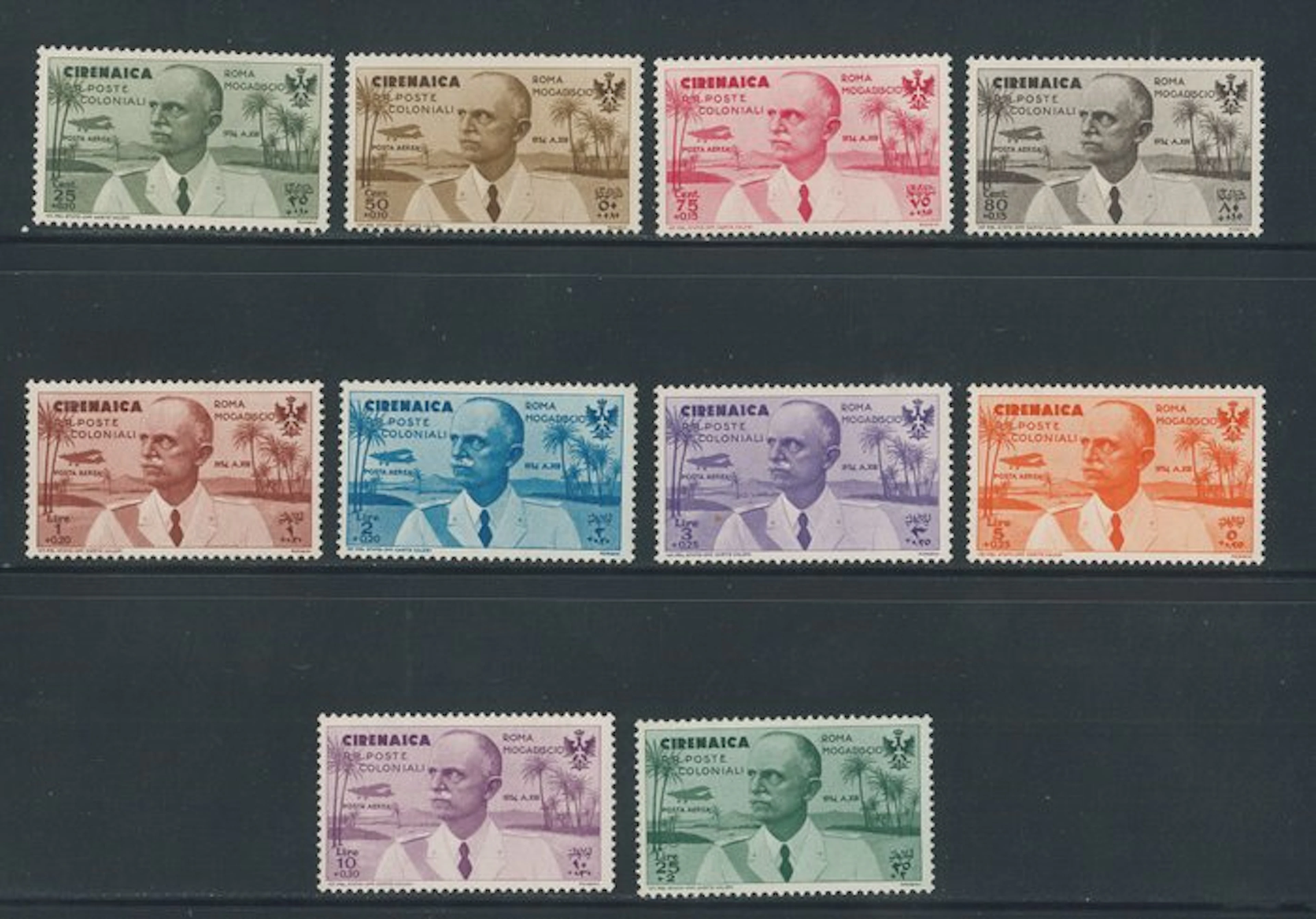 Italian Cyrenaica - Rome - Mogadishu, complete airmail series P.A. No. 30/39.