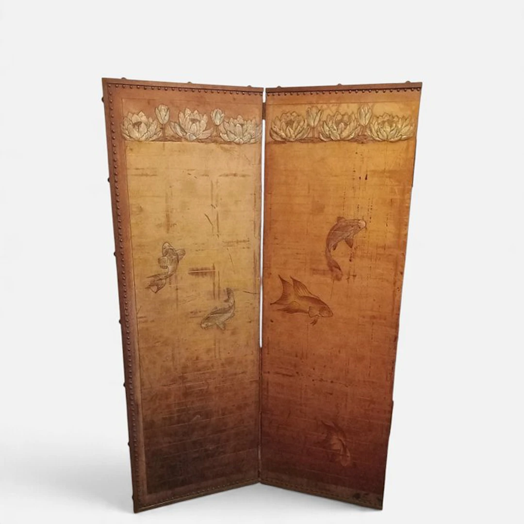 Screen/room divider - Wood, leather