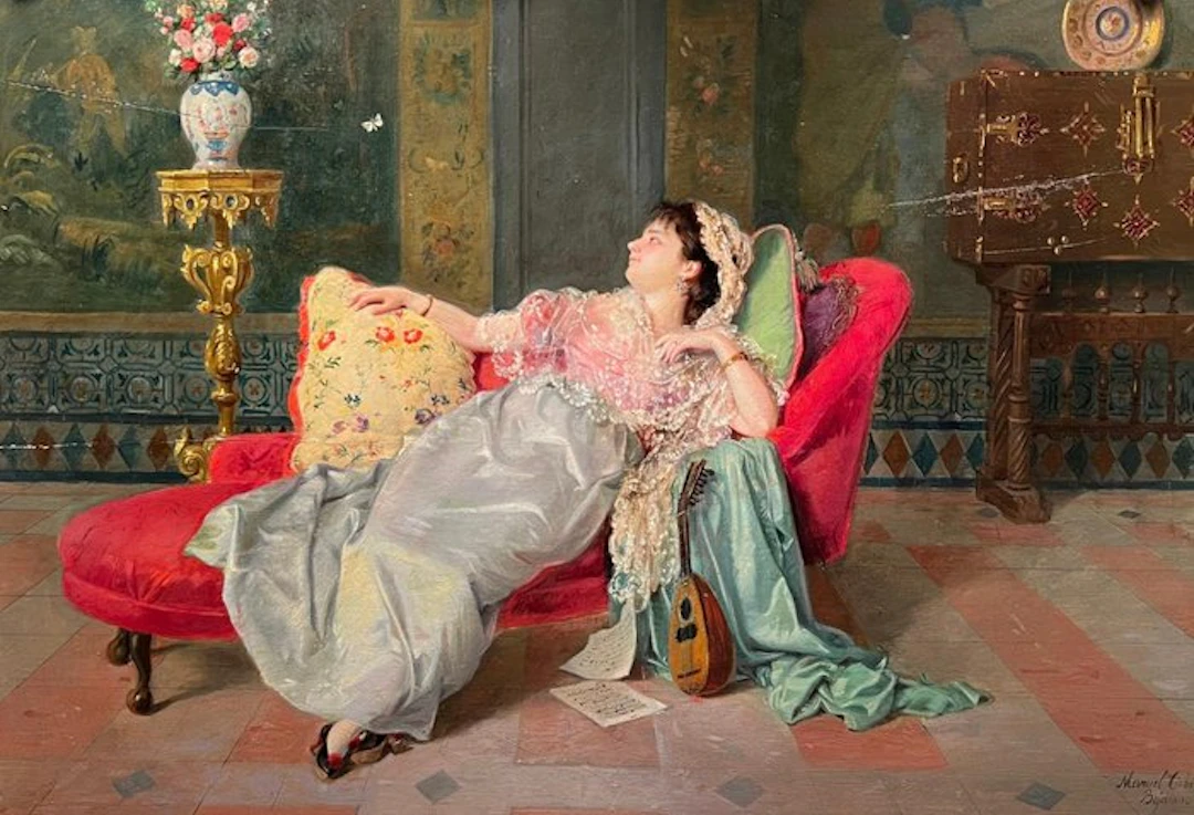 Manuel Cabral Aguado Bejarano - 1879 - Dama recostada en un diván con mandolina