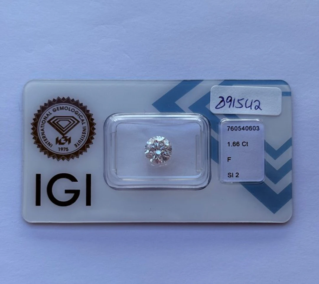 1 pcs Diamond (Natural) - 1.66 ct - Round - F - SI2...