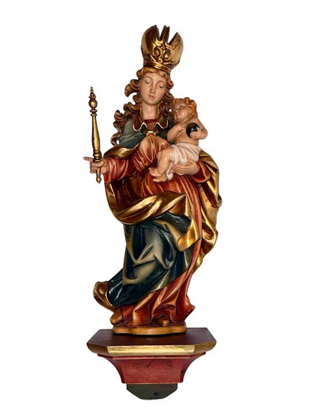 Carving, Madonna mit Kind mit Zepter und Krone - 35.6 cm - Wood