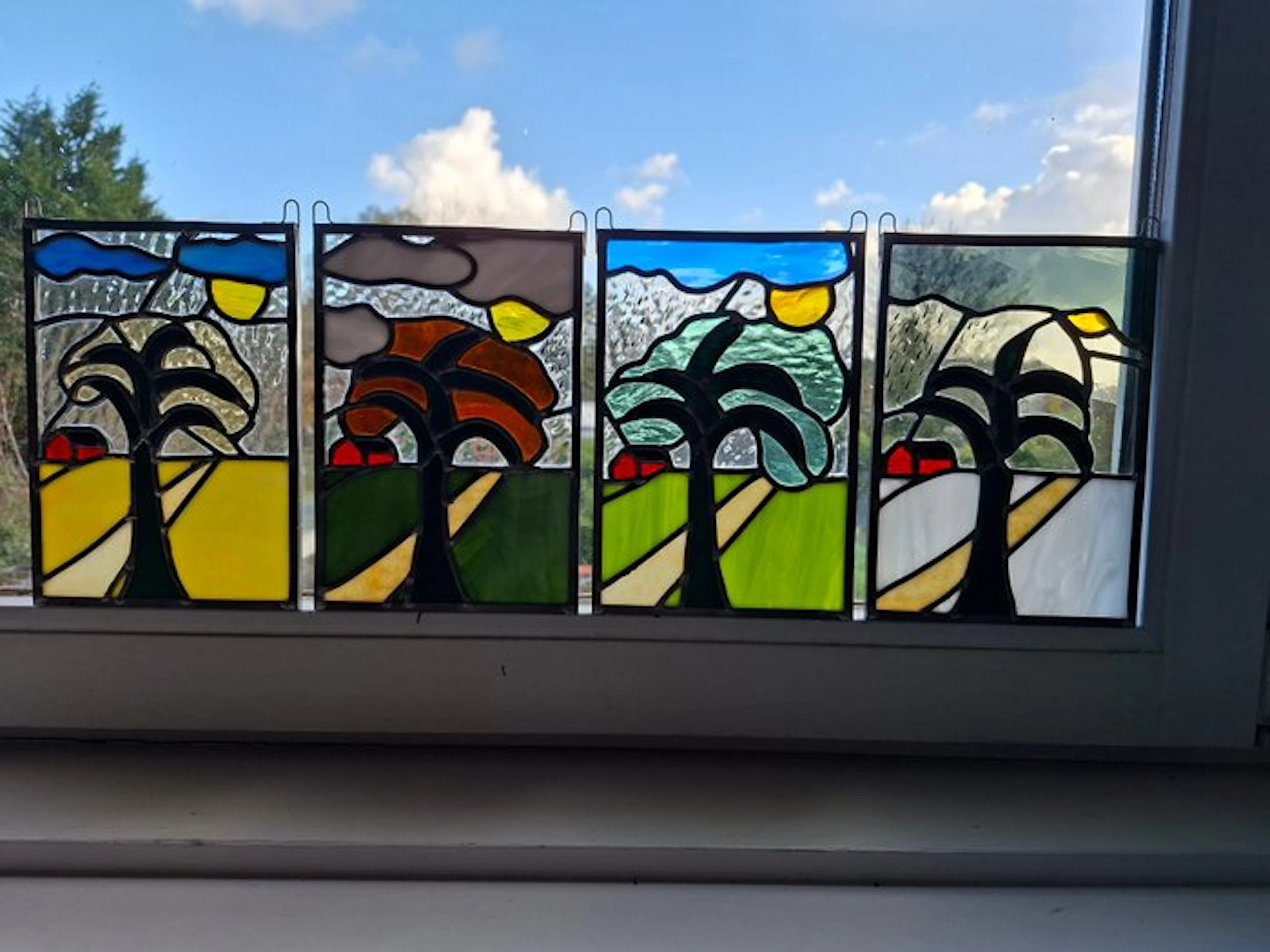 Contemporary Stained glass window (4) - 1980-1990 - Frame hangers: seasons