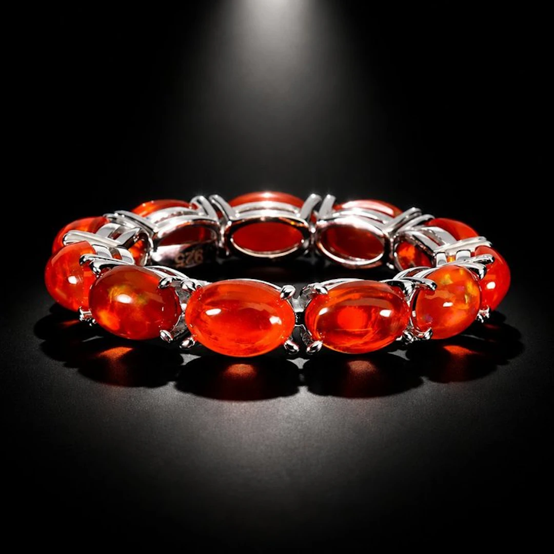 925 silver, orange fire opal, eternity ring - Ring